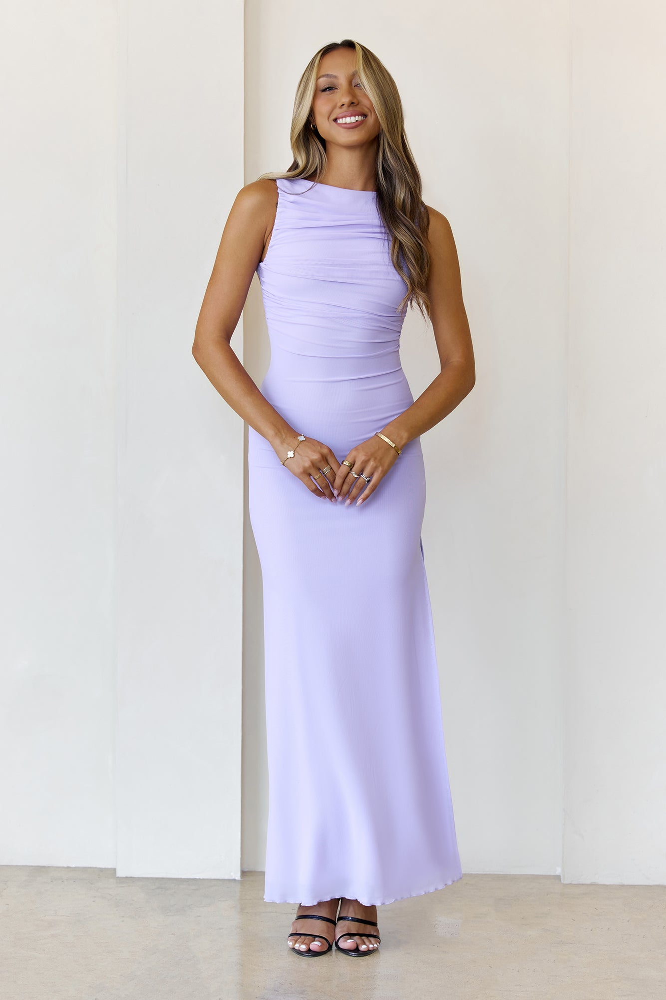 Secret Of The Sun Mesh Maxi Dress Lilac