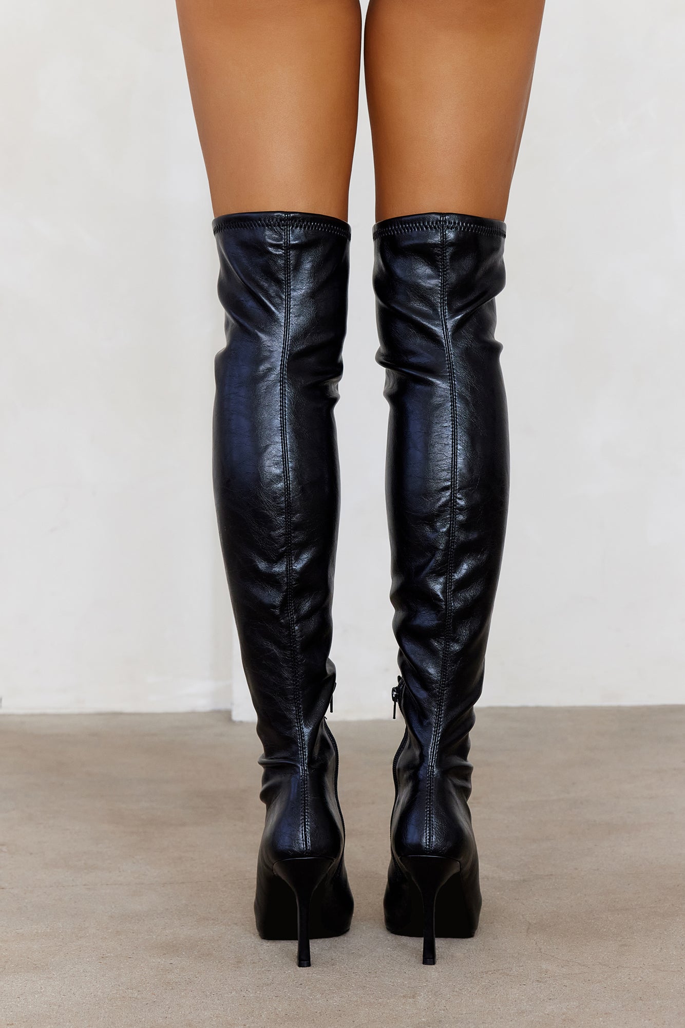 Lorinda Faux Leather Over The Knee Boots Black