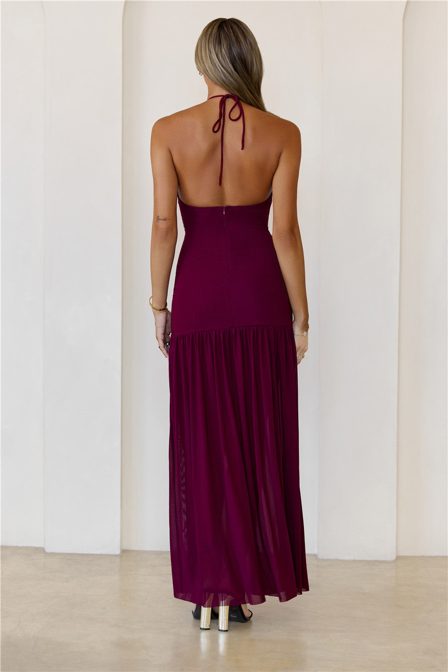 One To Remember Halter Maxi Dress Wine