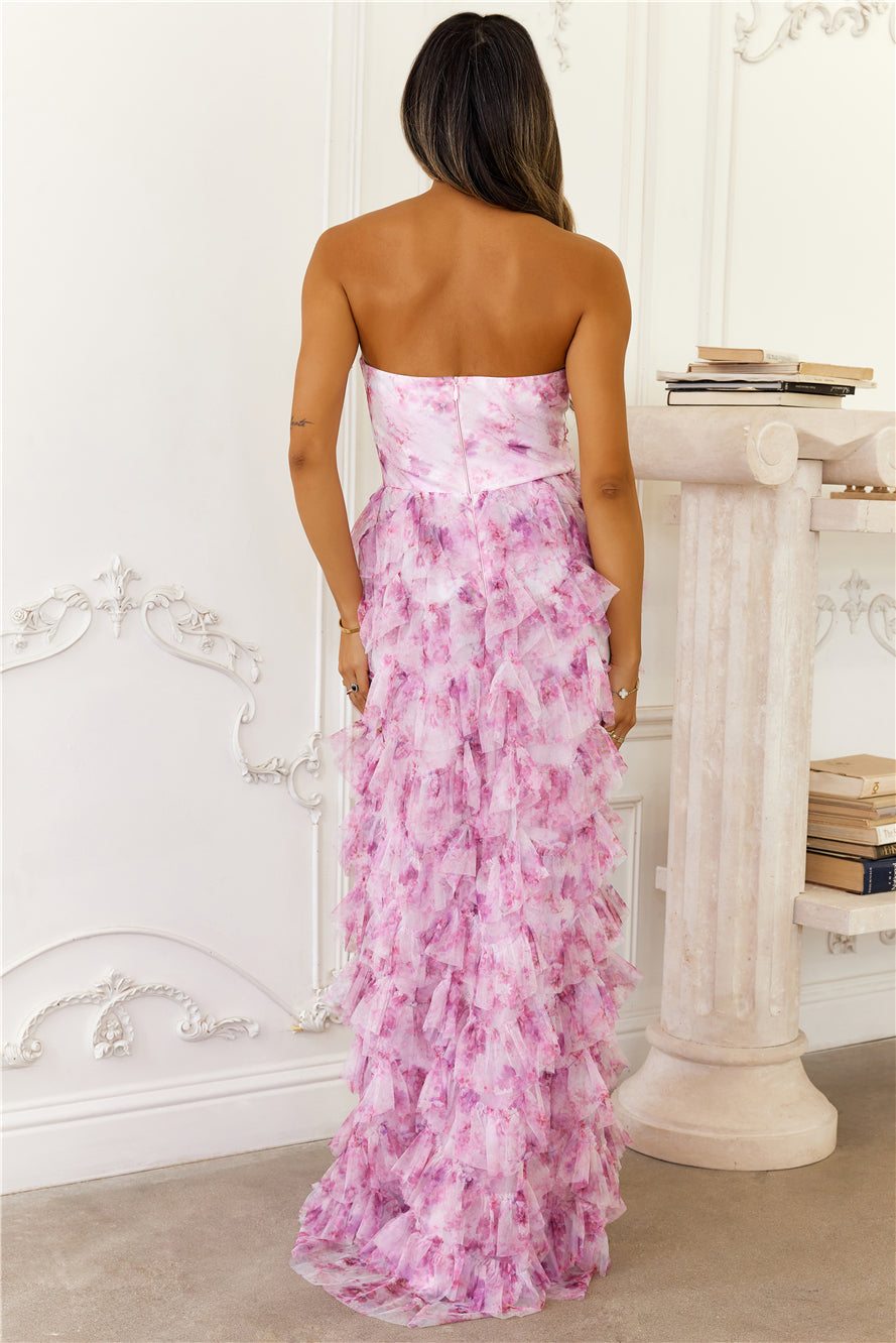 Festival Of You Strapless Tulle Maxi Dress Fuchsia