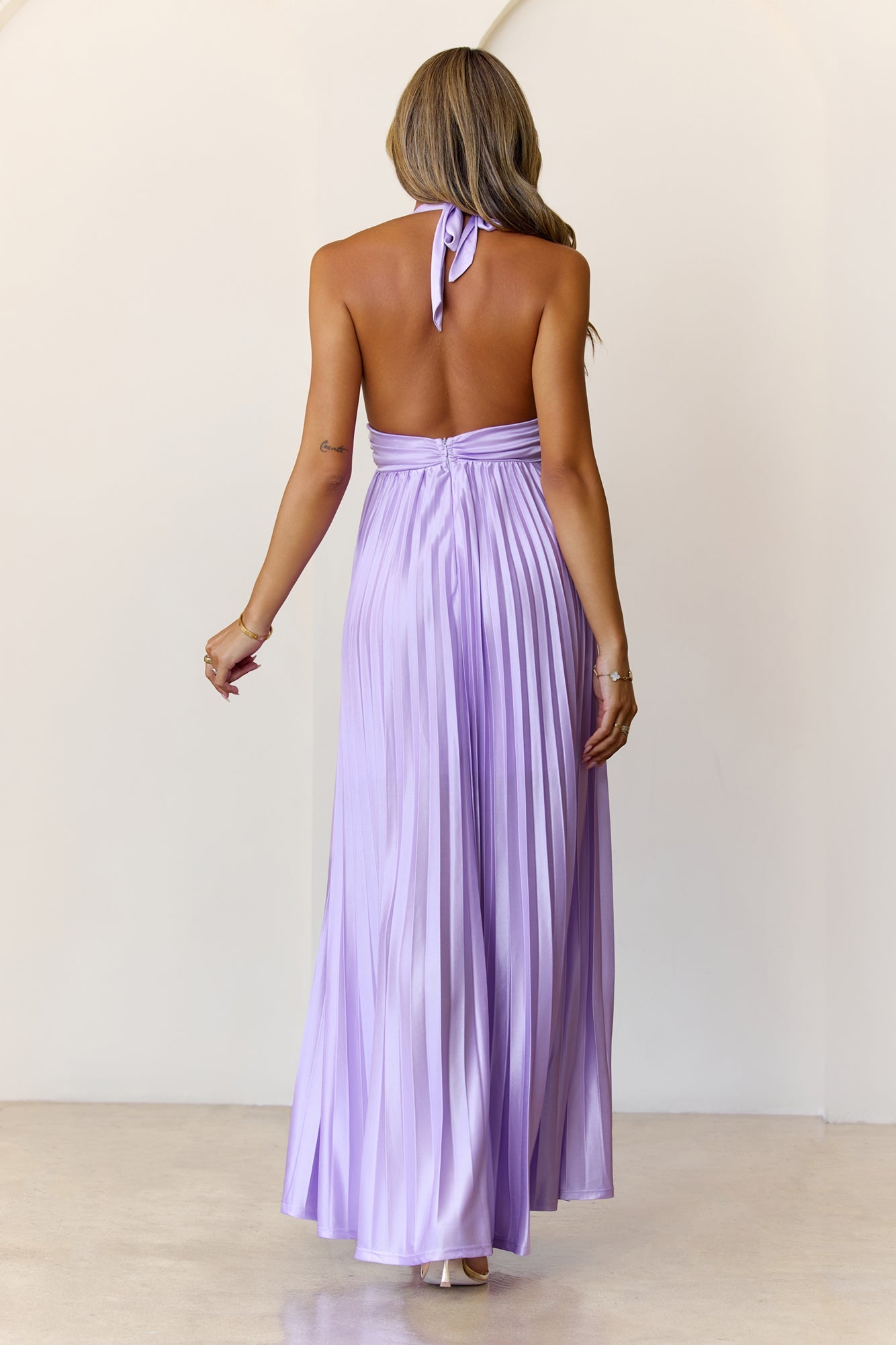 Shimmering Sea Pleated Halter Maxi Dress Lilac