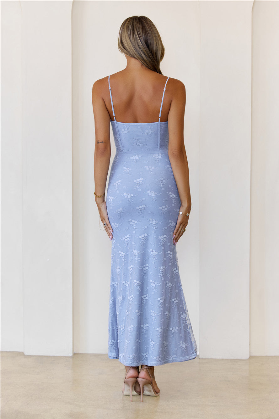 Sheer Radiance Lace Maxi Dress Blue