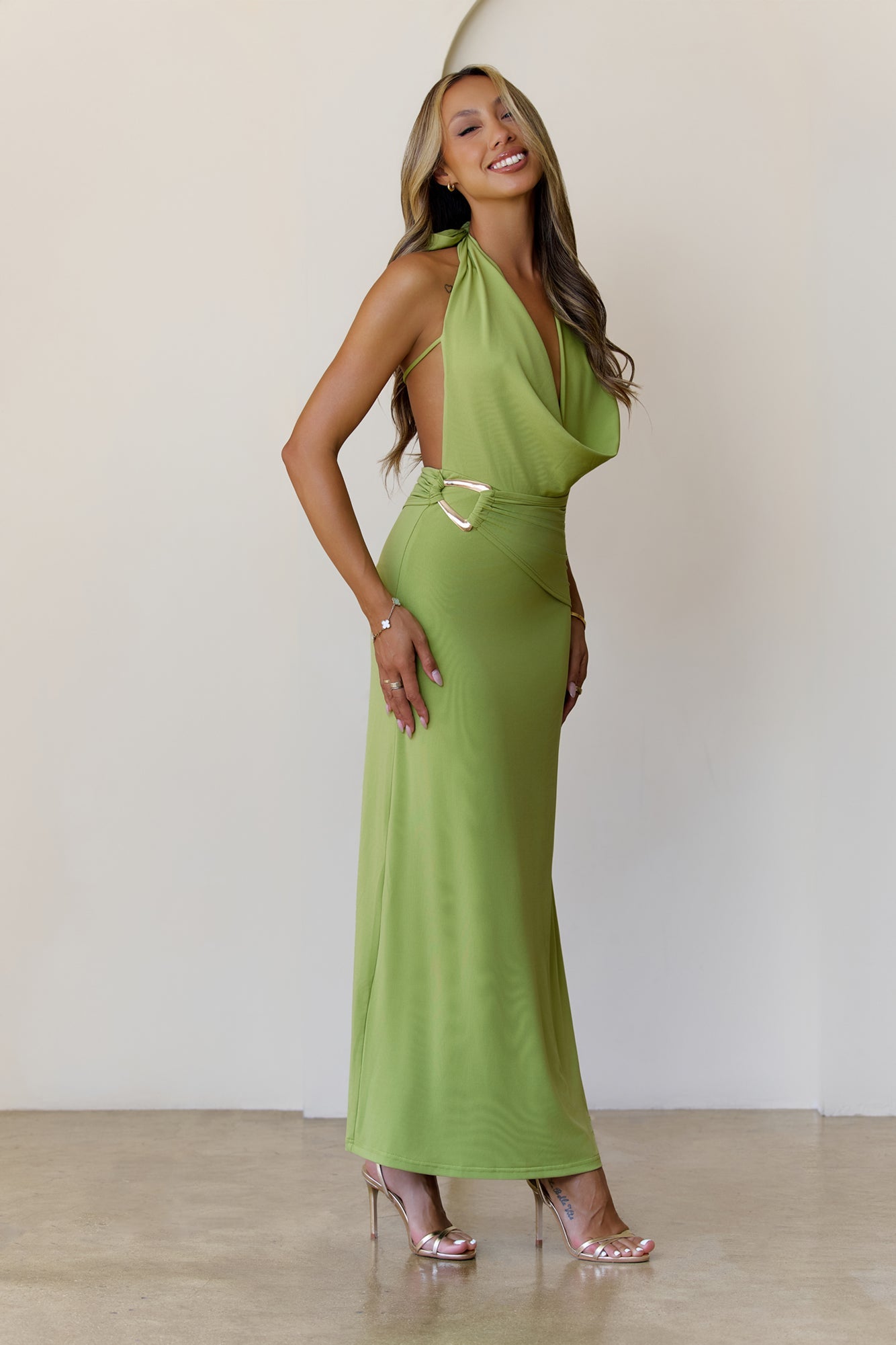 Silk Essence Halter Maxi Dress Green