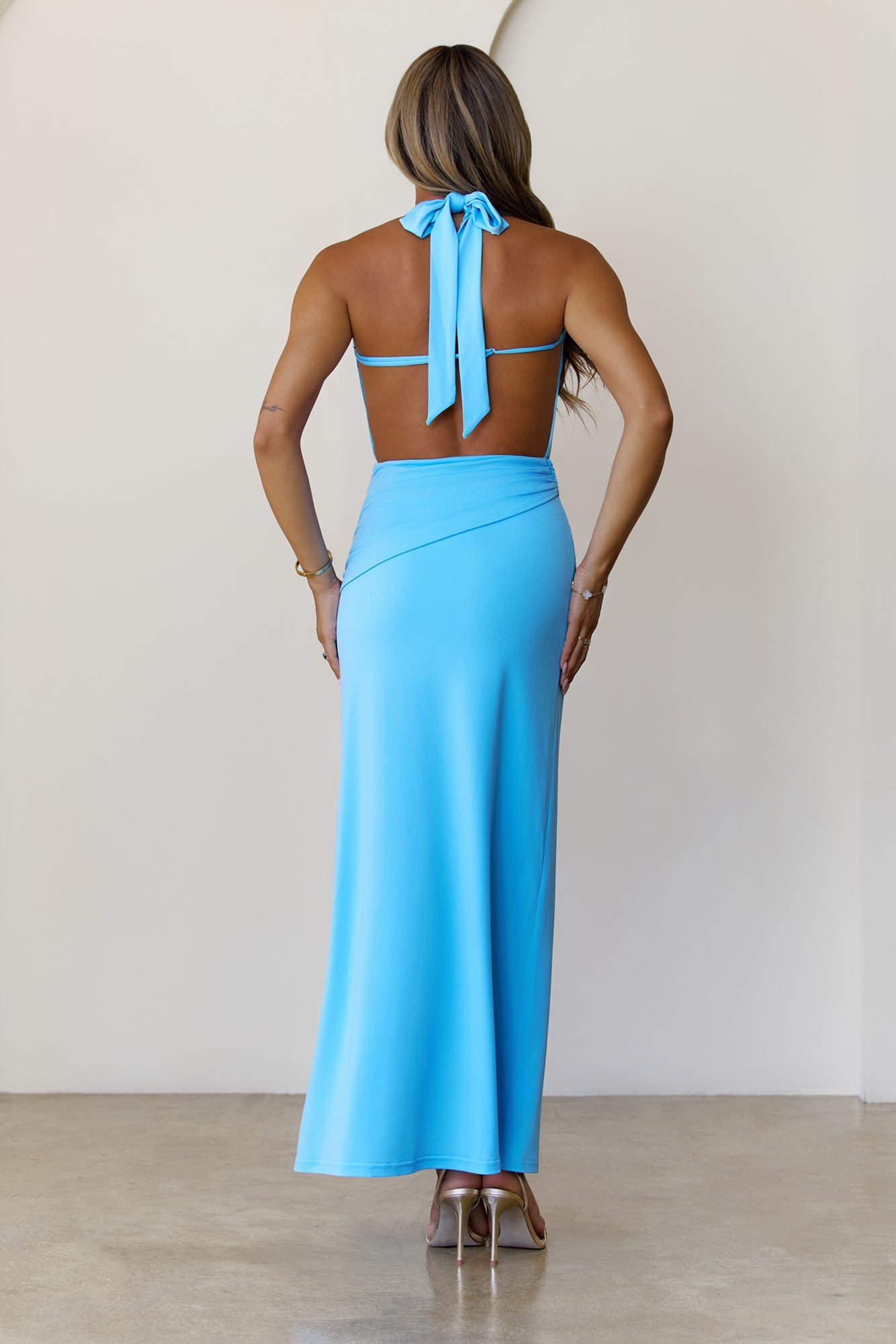 Silk Essence Halter Maxi Dress Blue
