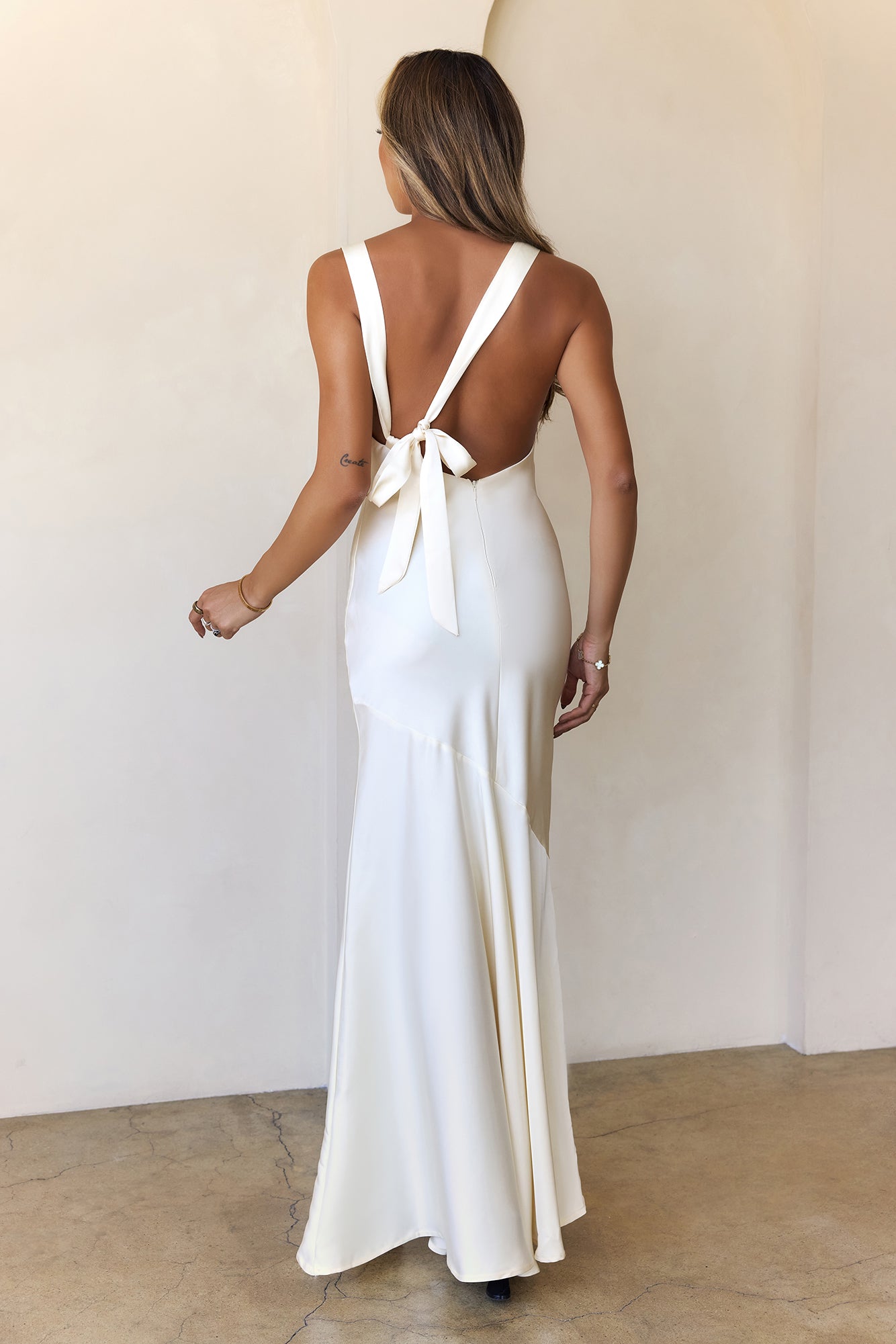 Bespoke Beauty Satin Maxi Dress Champagne