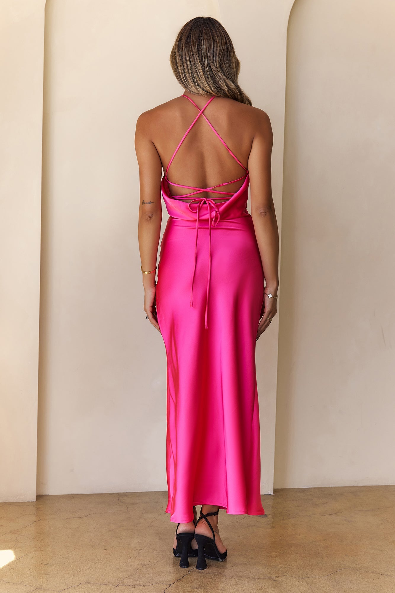 Styled Chicly Satin Maxi Dress Pink