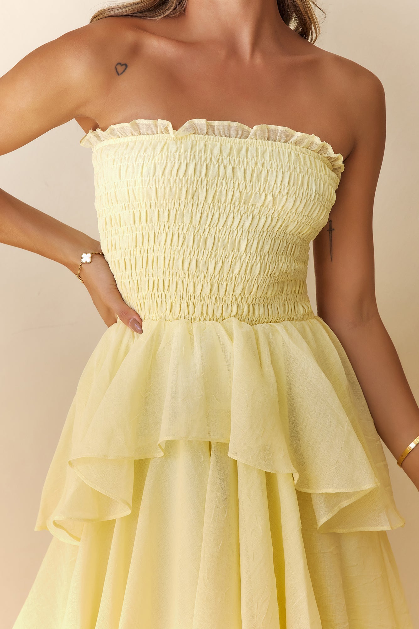 Always The Moment Strapless Maxi Dress Yellow