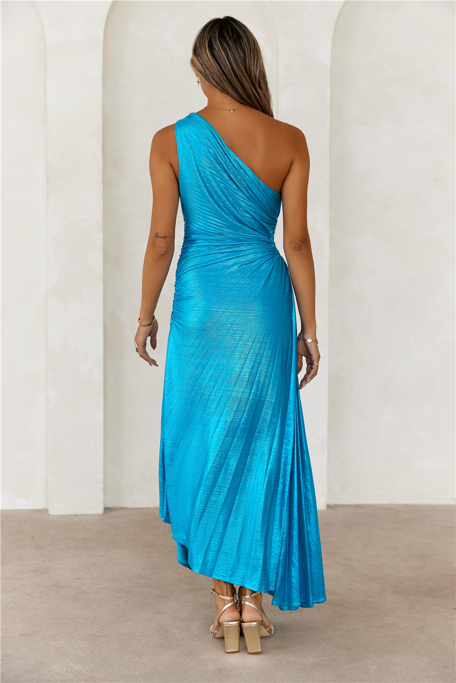 Sapphire Soirée One Shoulder Maxi Dress Turquoise