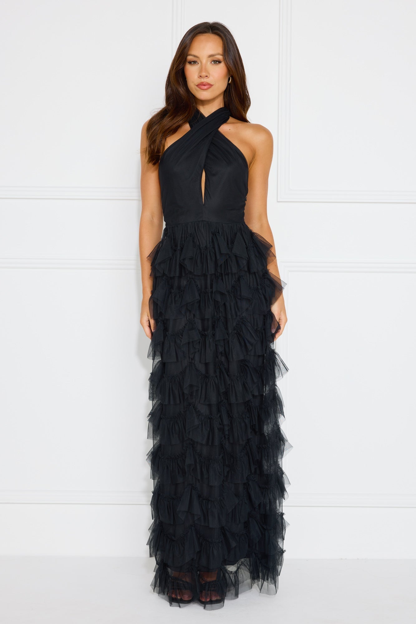 Aisling Halter Tulle Maxi Dress Black