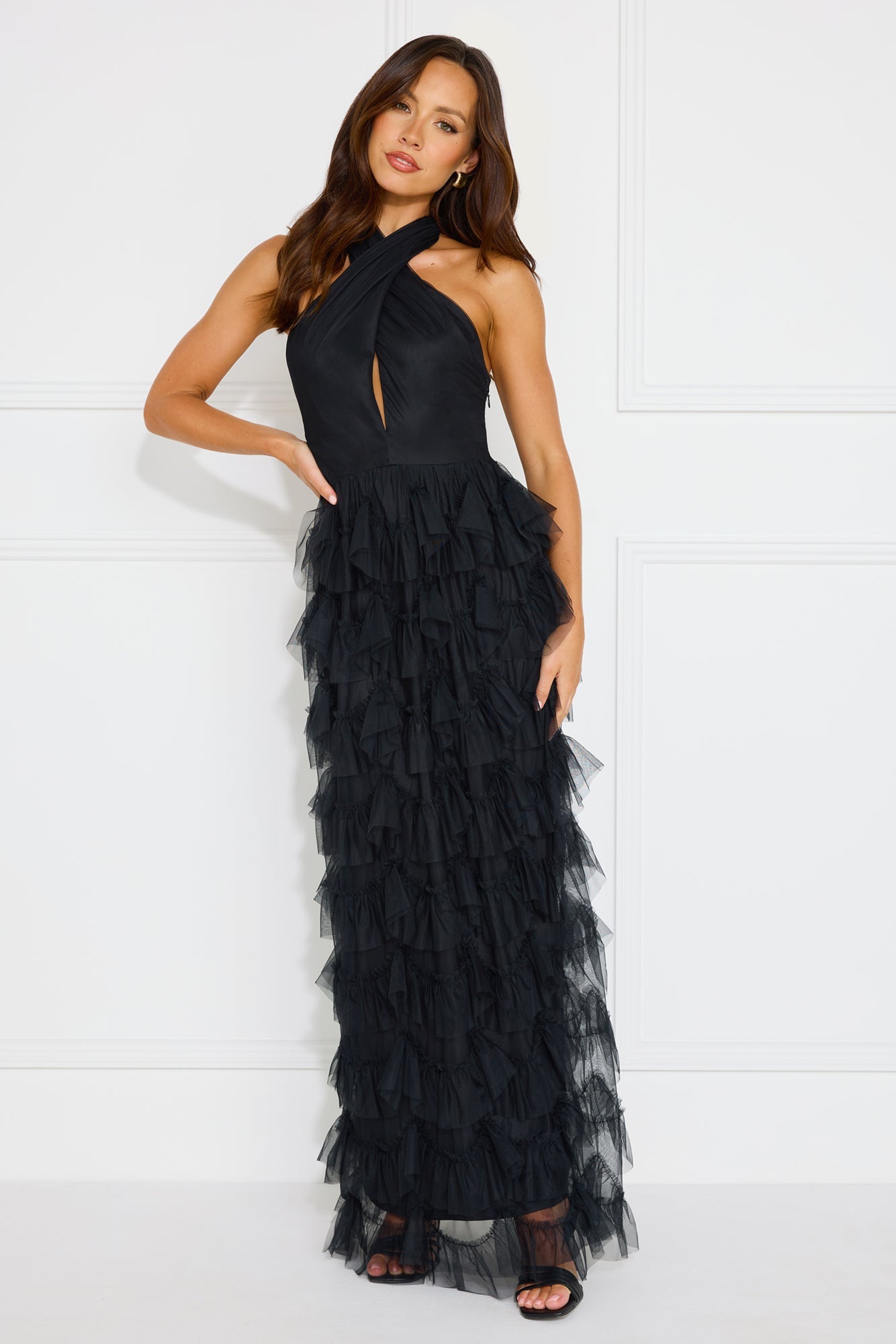 Aisling Halter Tulle Maxi Dress Black