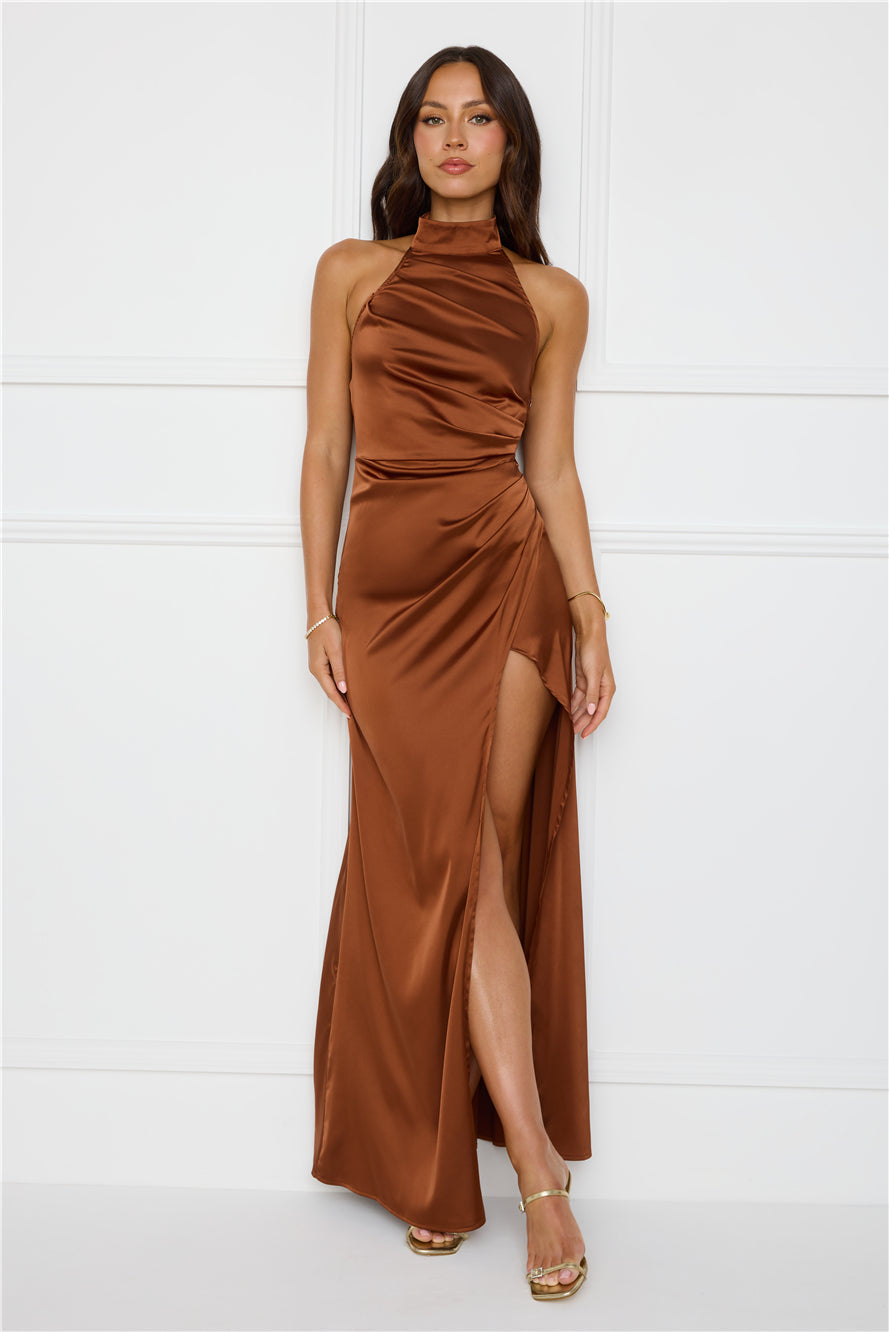 Sonnet Satin Halter Maxi Dress Chocolate