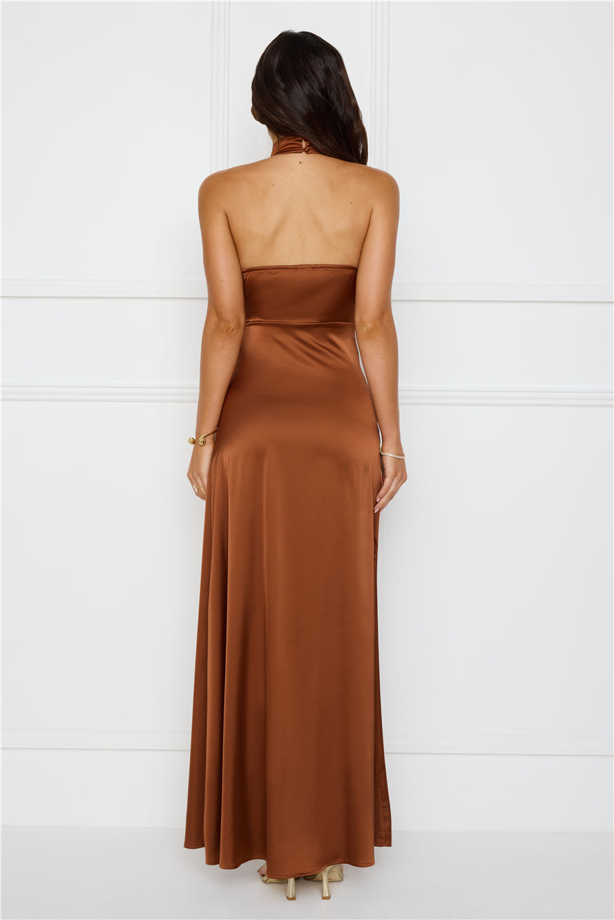 Sonnet Satin Halter Maxi Dress Chocolate