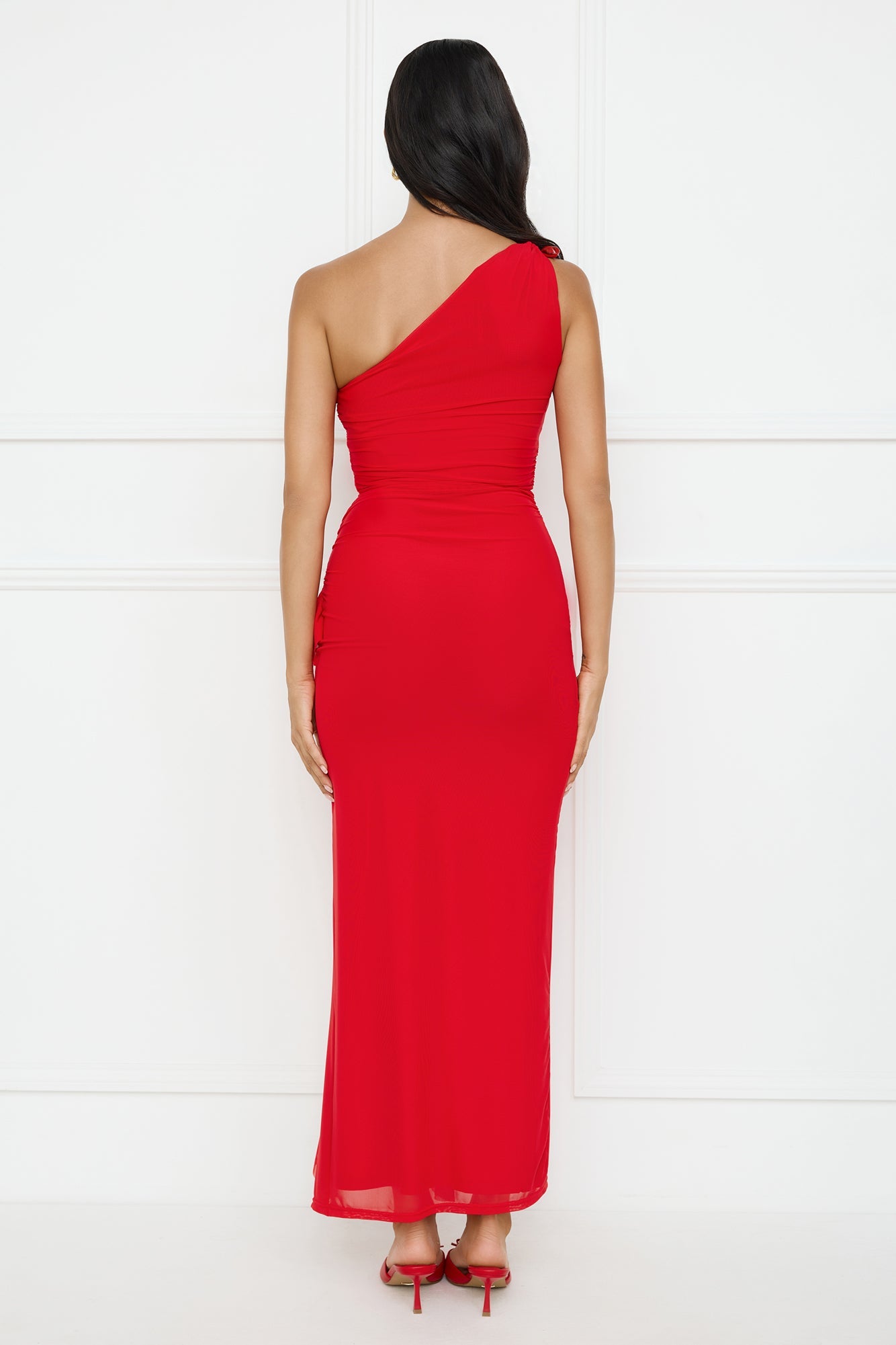 Neon Nectar One Shoulder Mesh Maxi Dress Red