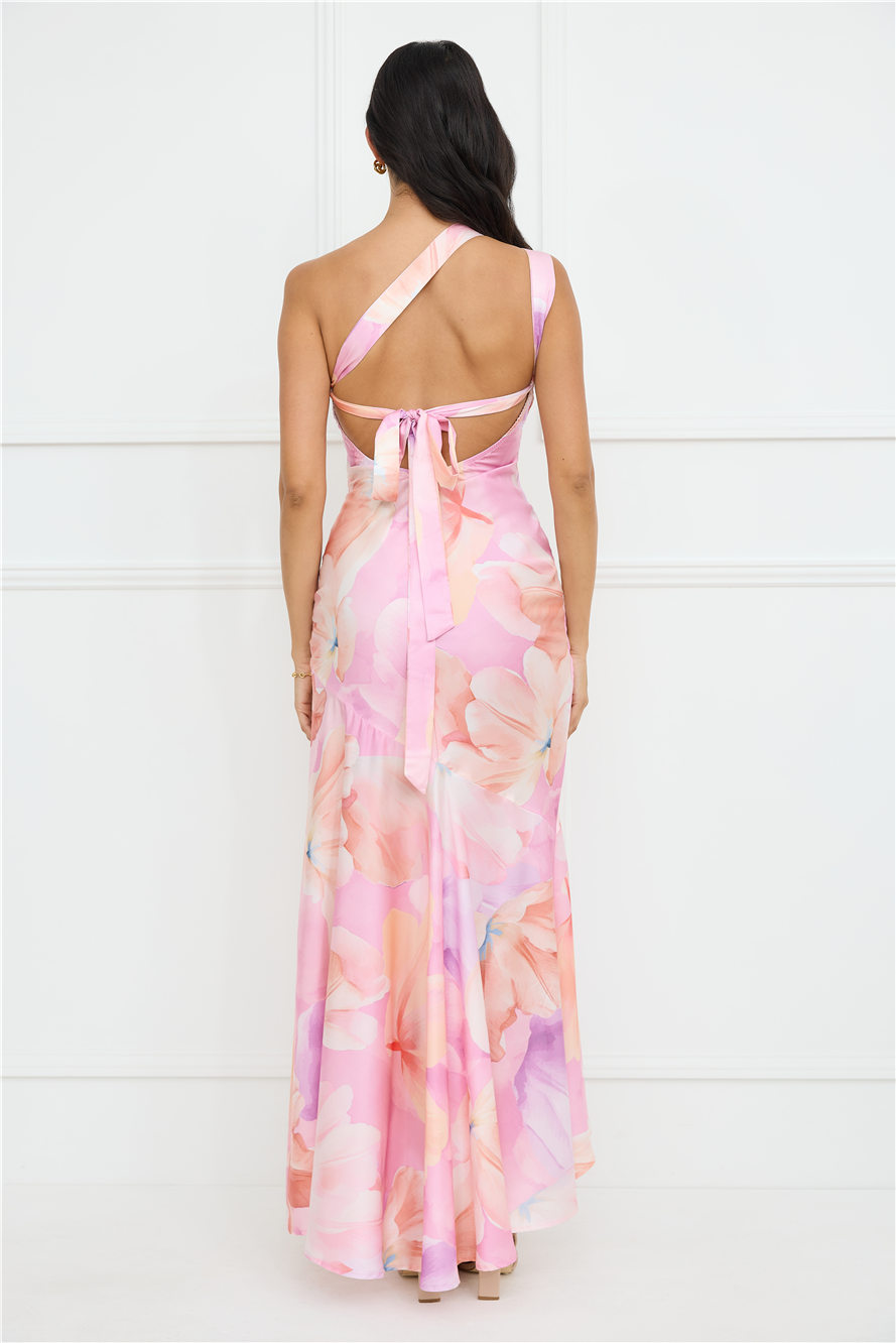 Serene Glow One Shoulder Satin Maxi Dress Purple