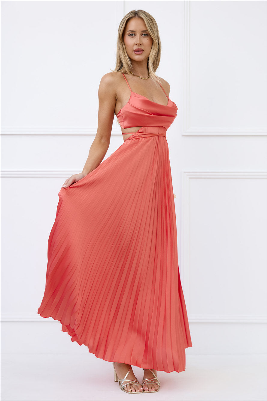 In My Prime Satin Maxi Dress Coral