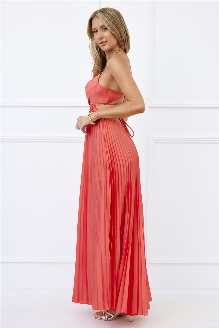 In My Prime Satin Maxi Dress Coral