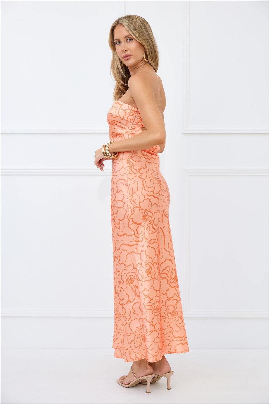 Sunburst Sparkle Strapless Satin Maxi Dress Orange