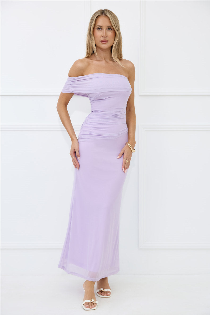 Wild Whimsy One Shoulder Mesh Maxi Dress Lilac