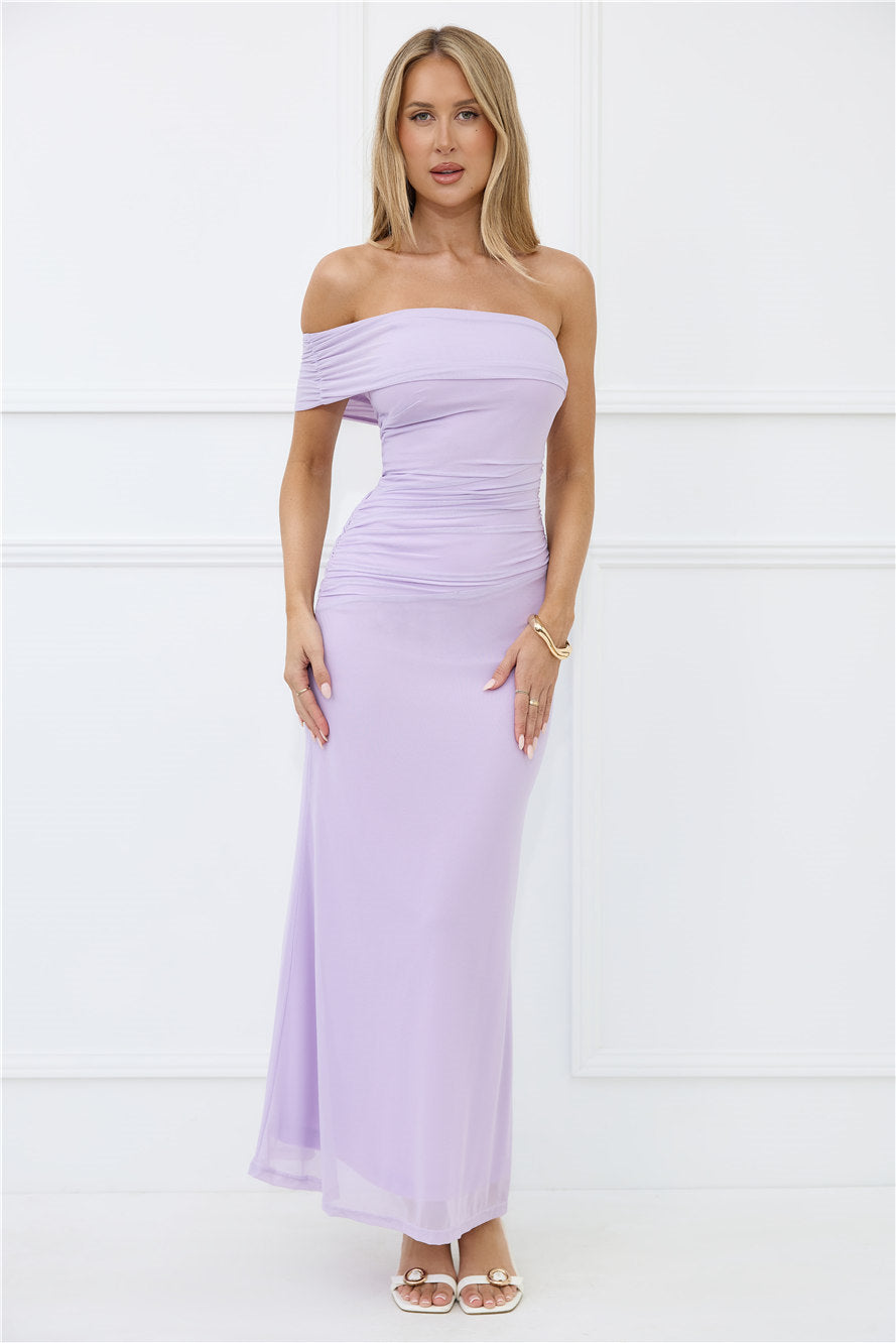 Wild Whimsy One Shoulder Mesh Maxi Dress Lilac