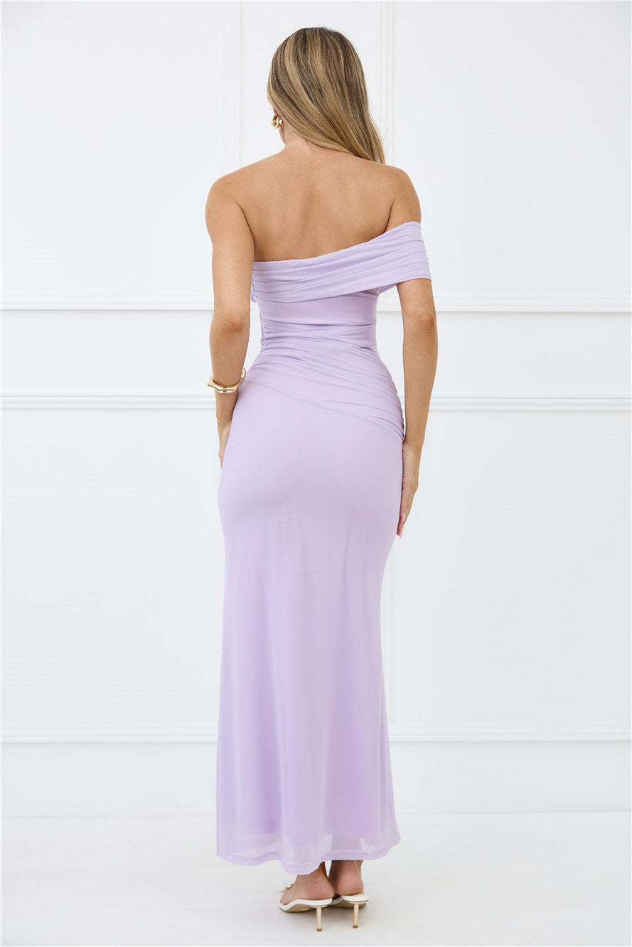 Wild Whimsy One Shoulder Mesh Maxi Dress Lilac