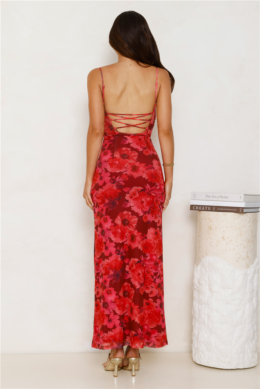 Fabulous Details Mesh Maxi Dress Red