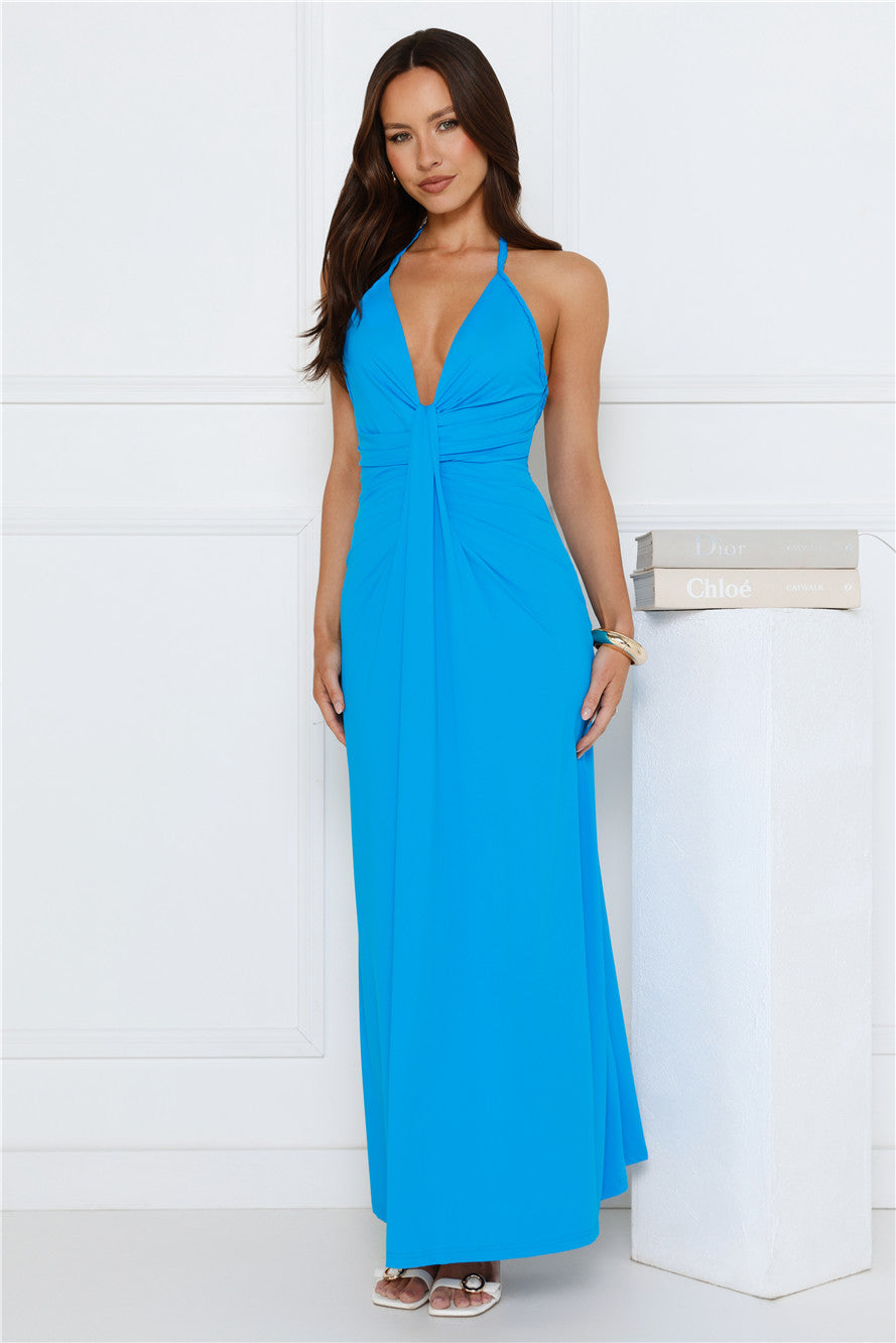 Neon Noir Halter Maxi Dress Blue