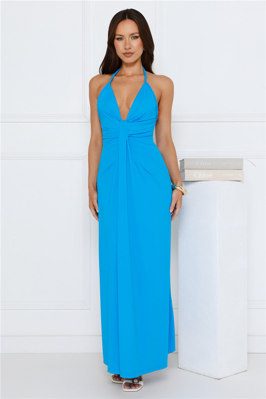 Neon Noir Halter Maxi Dress Blue