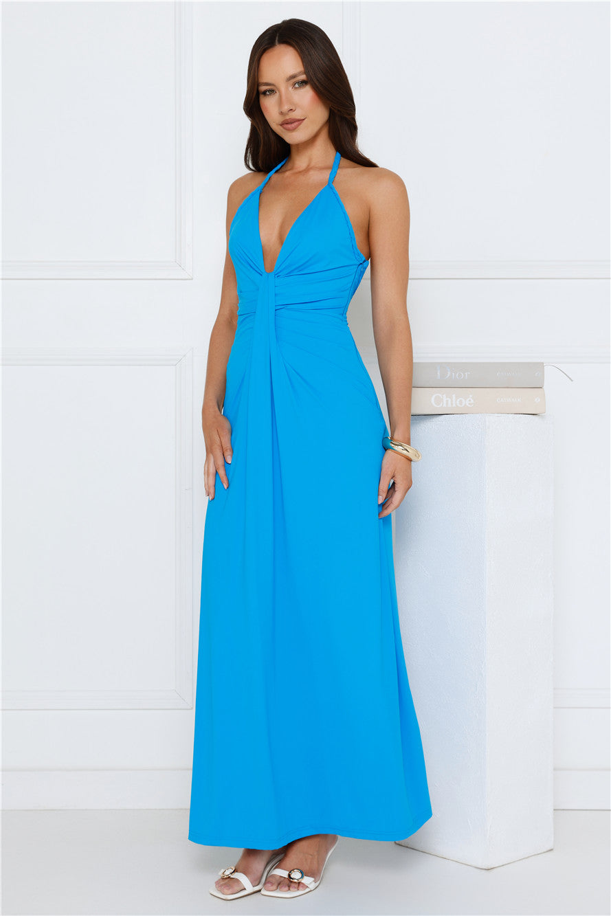 Neon Noir Halter Maxi Dress Blue