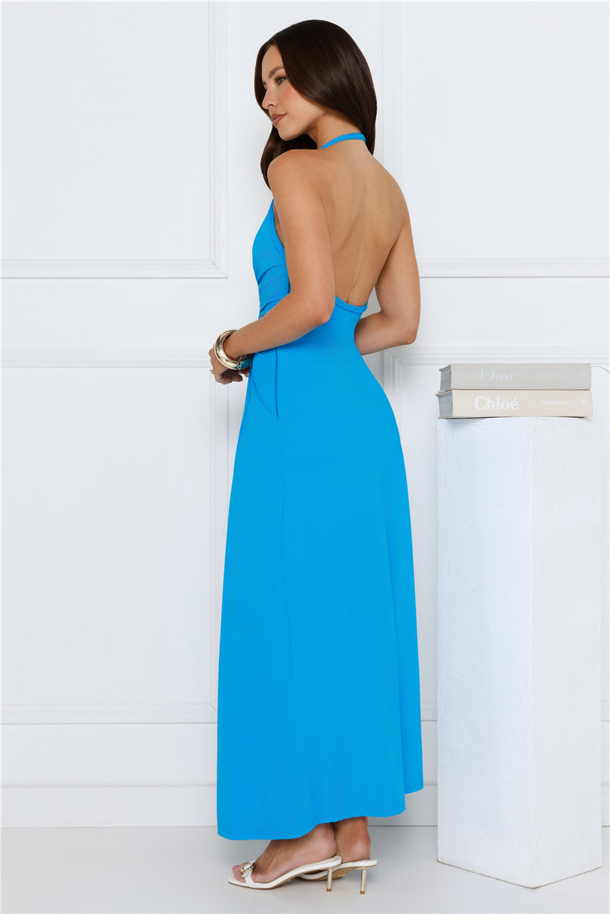 Neon Noir Halter Maxi Dress Blue