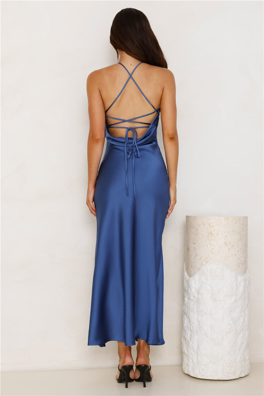 Styled Chicly Satin Maxi Dress Navy