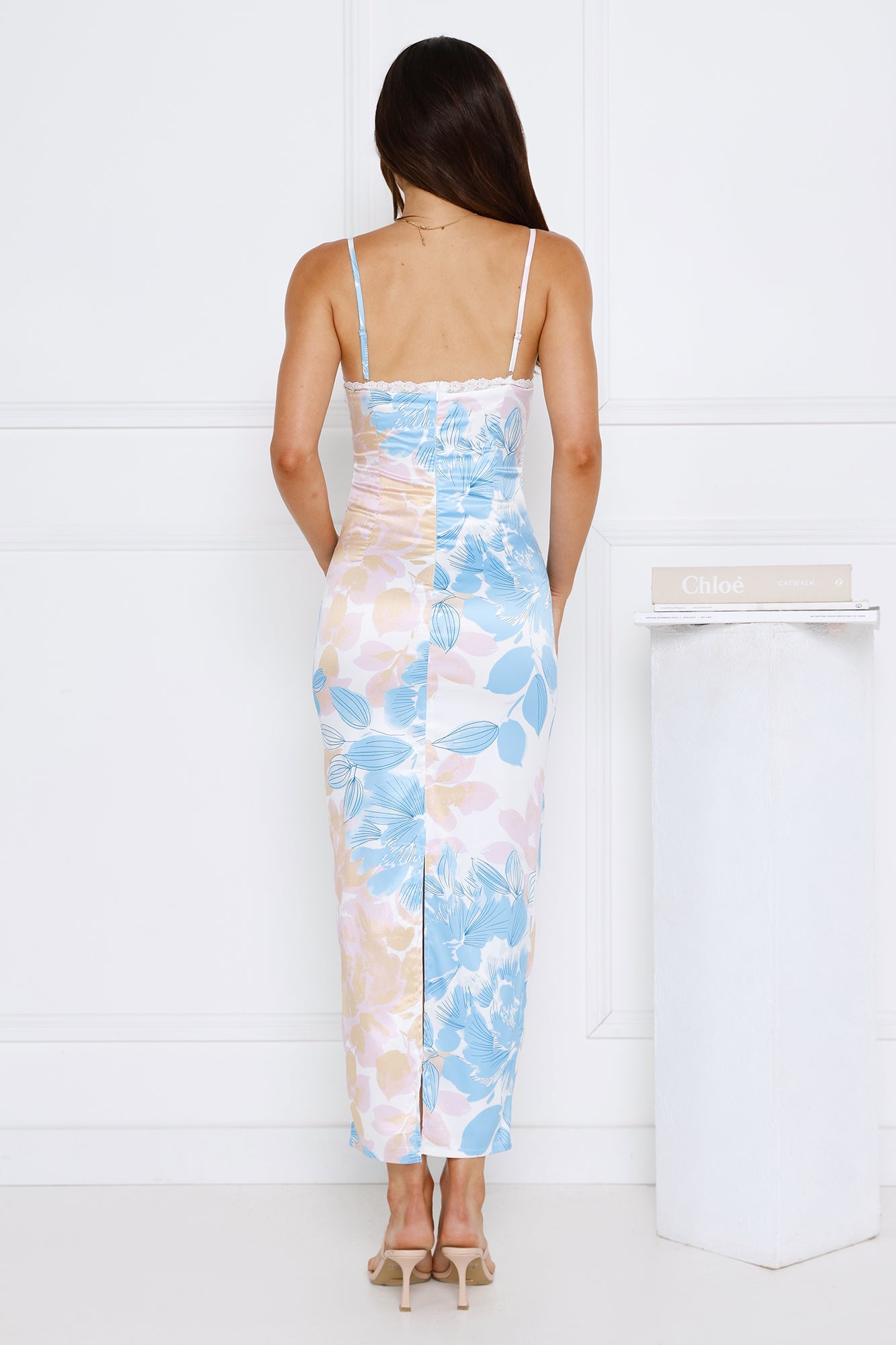 Twilight Reverie Satin Midi Dress Blue
