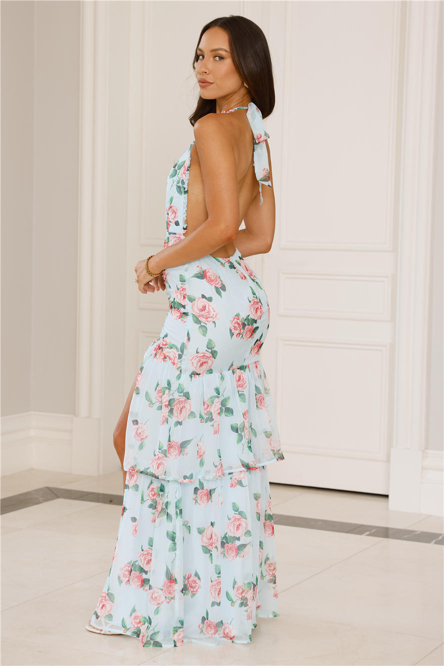 Love’s Hidden Haven Halter Maxi Dress Blue