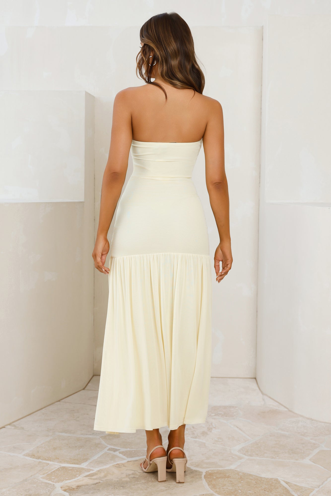 Win Instantly Strapless Mesh Maxi Dress Yellow