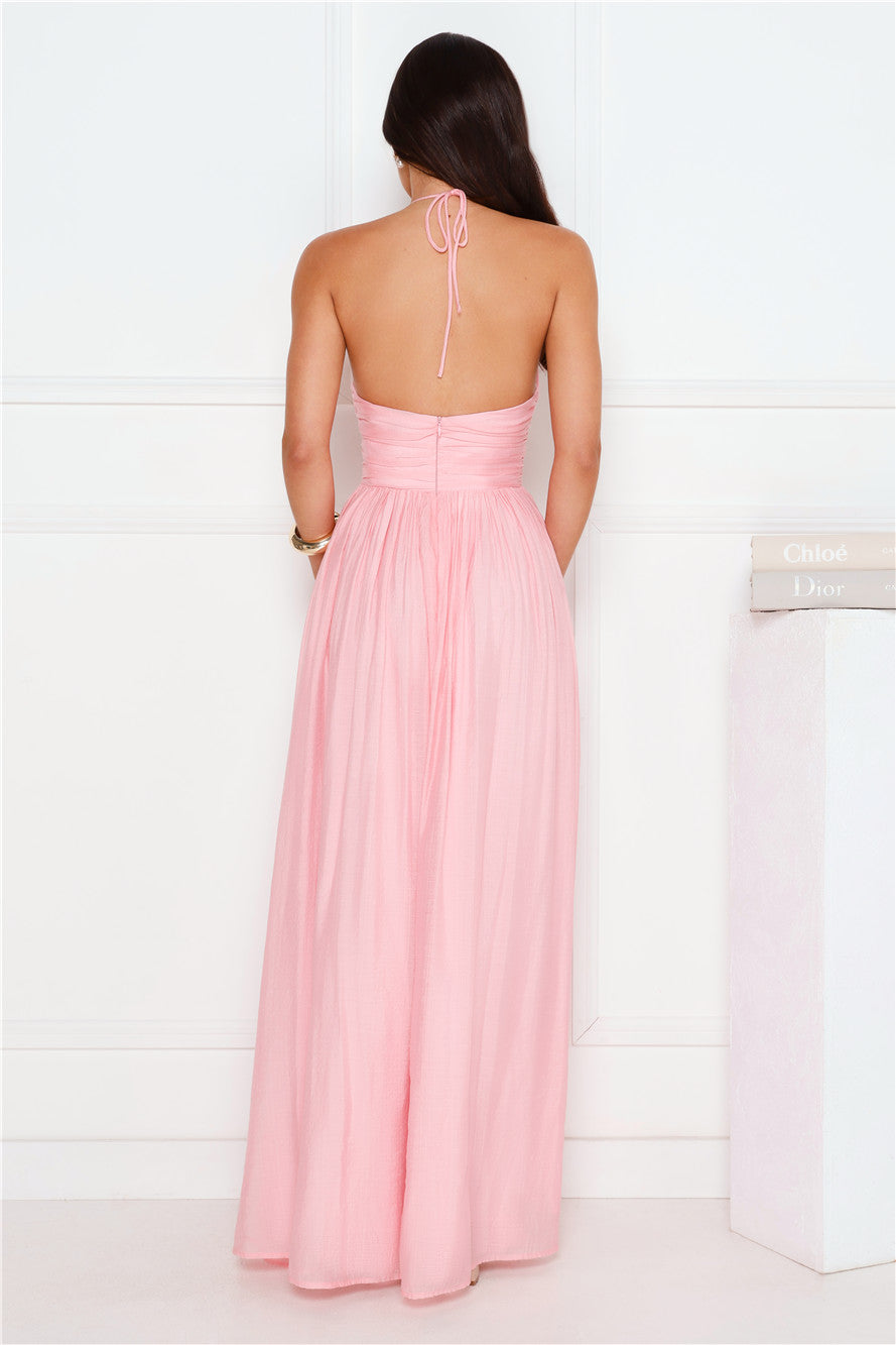 Hibiscus Hues Halter Maxi Dress Pink
