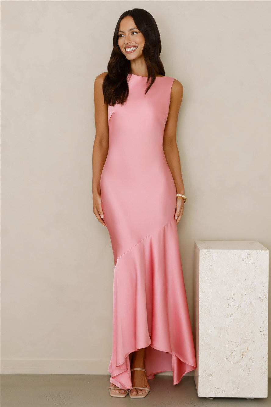Bespoke Beauty Satin Maxi Dress Pink