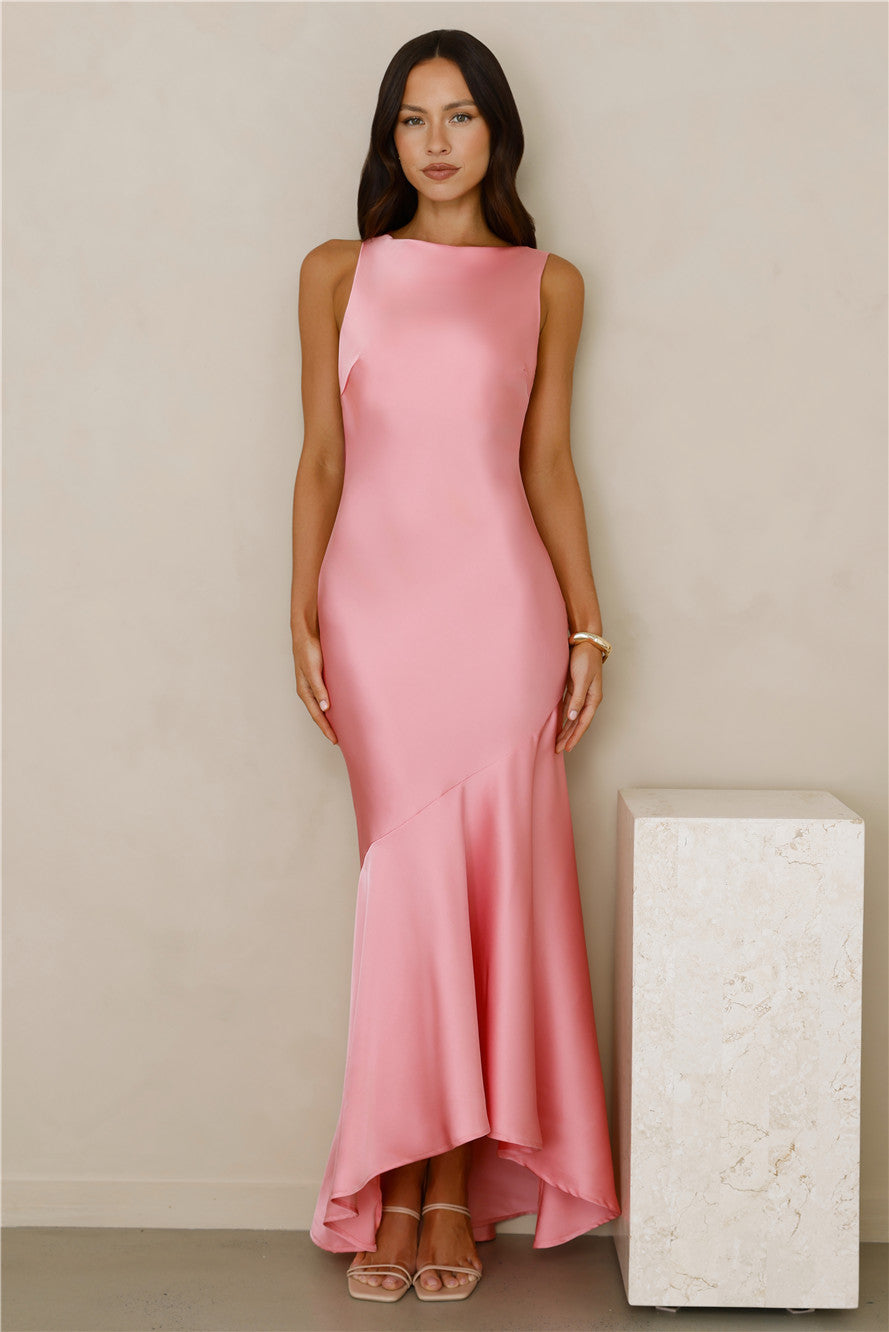 Bespoke Beauty Satin Maxi Dress Pink