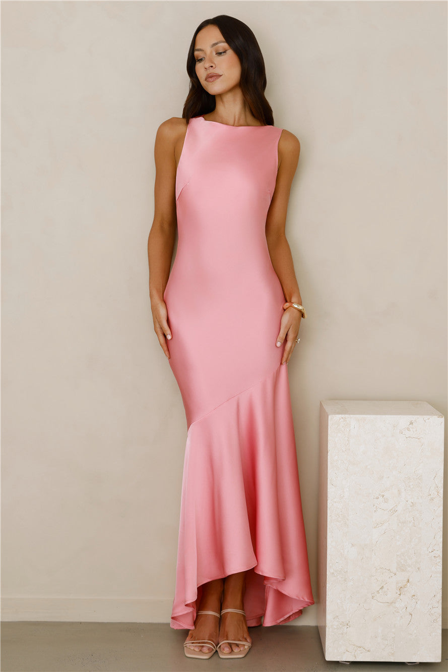 Bespoke Beauty Satin Maxi Dress Pink