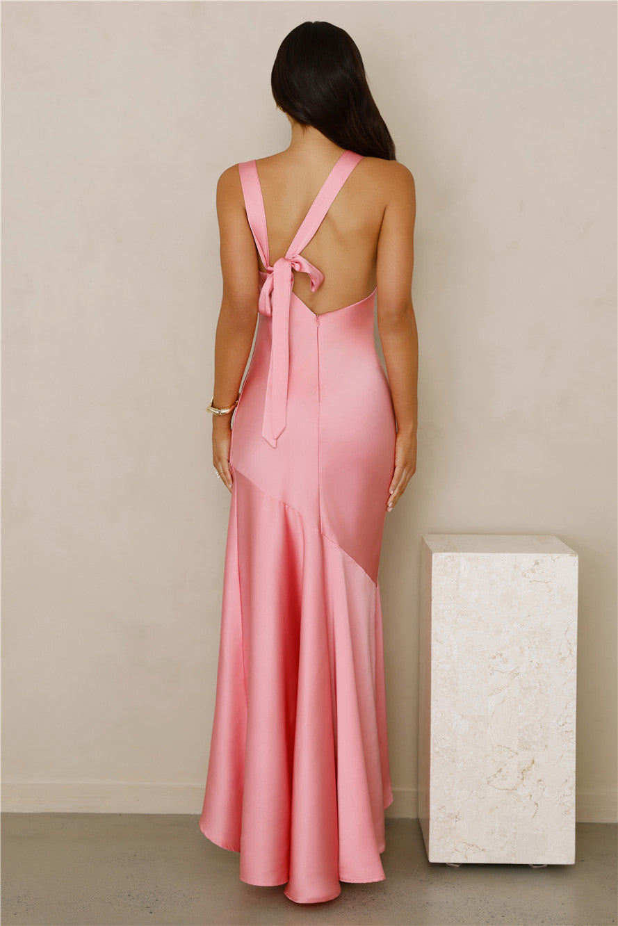 Bespoke Beauty Satin Maxi Dress Pink