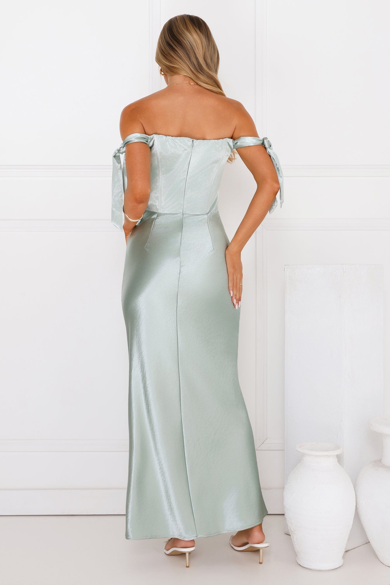 Midnight Grace Satin Maxi Dress Sage