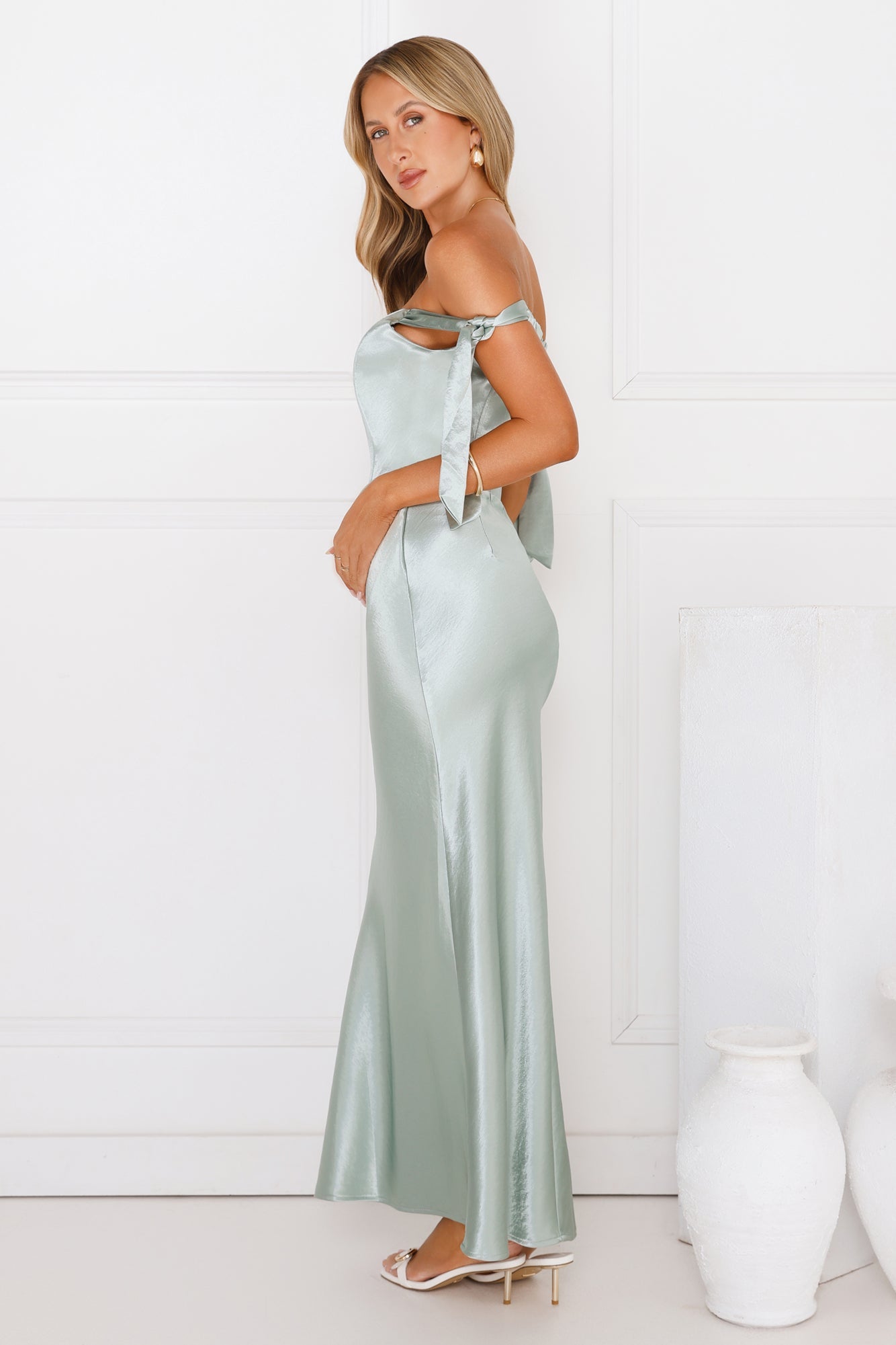 Midnight Grace Satin Maxi Dress Sage
