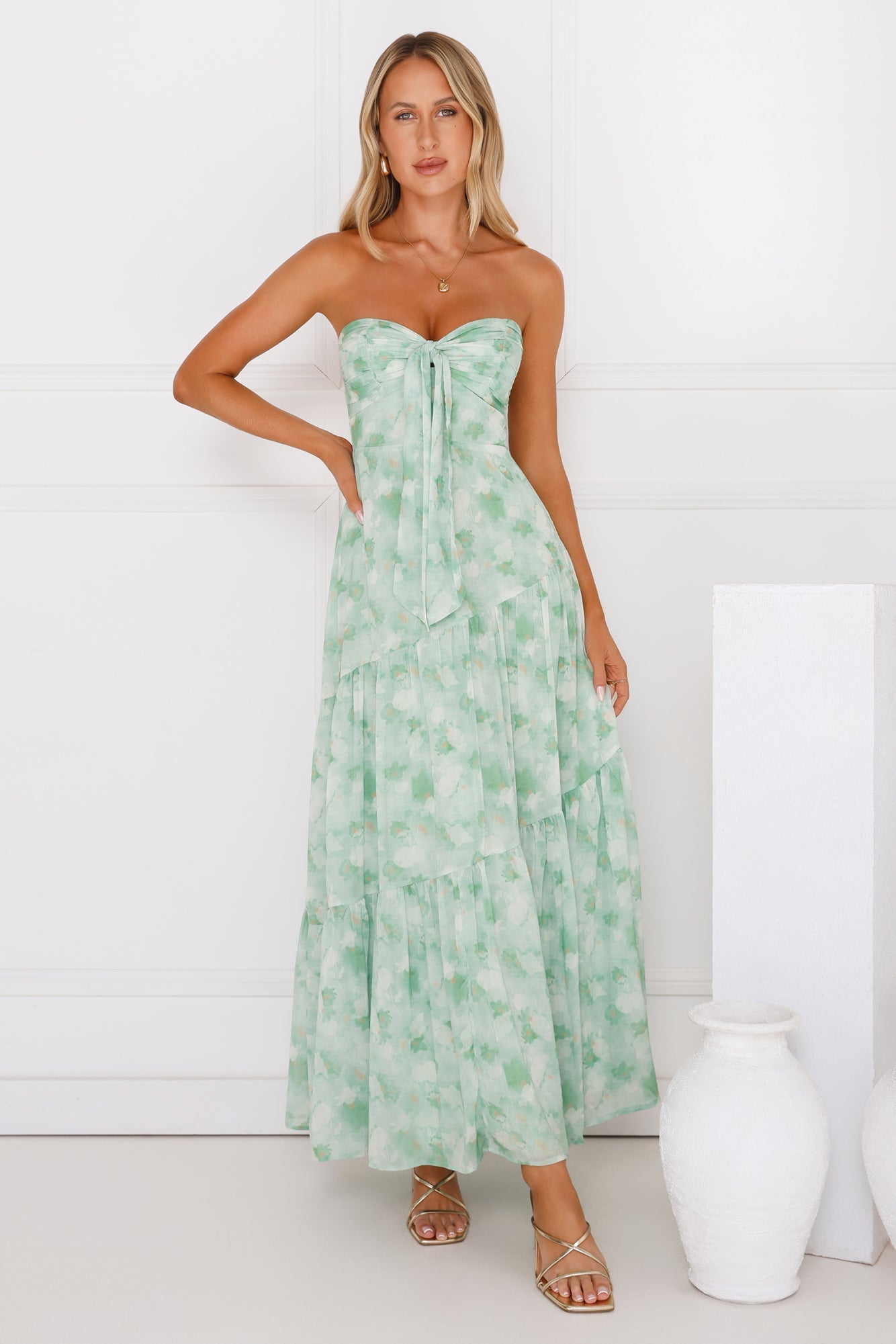 Meadow Whispers Strapless Maxi Dress Green