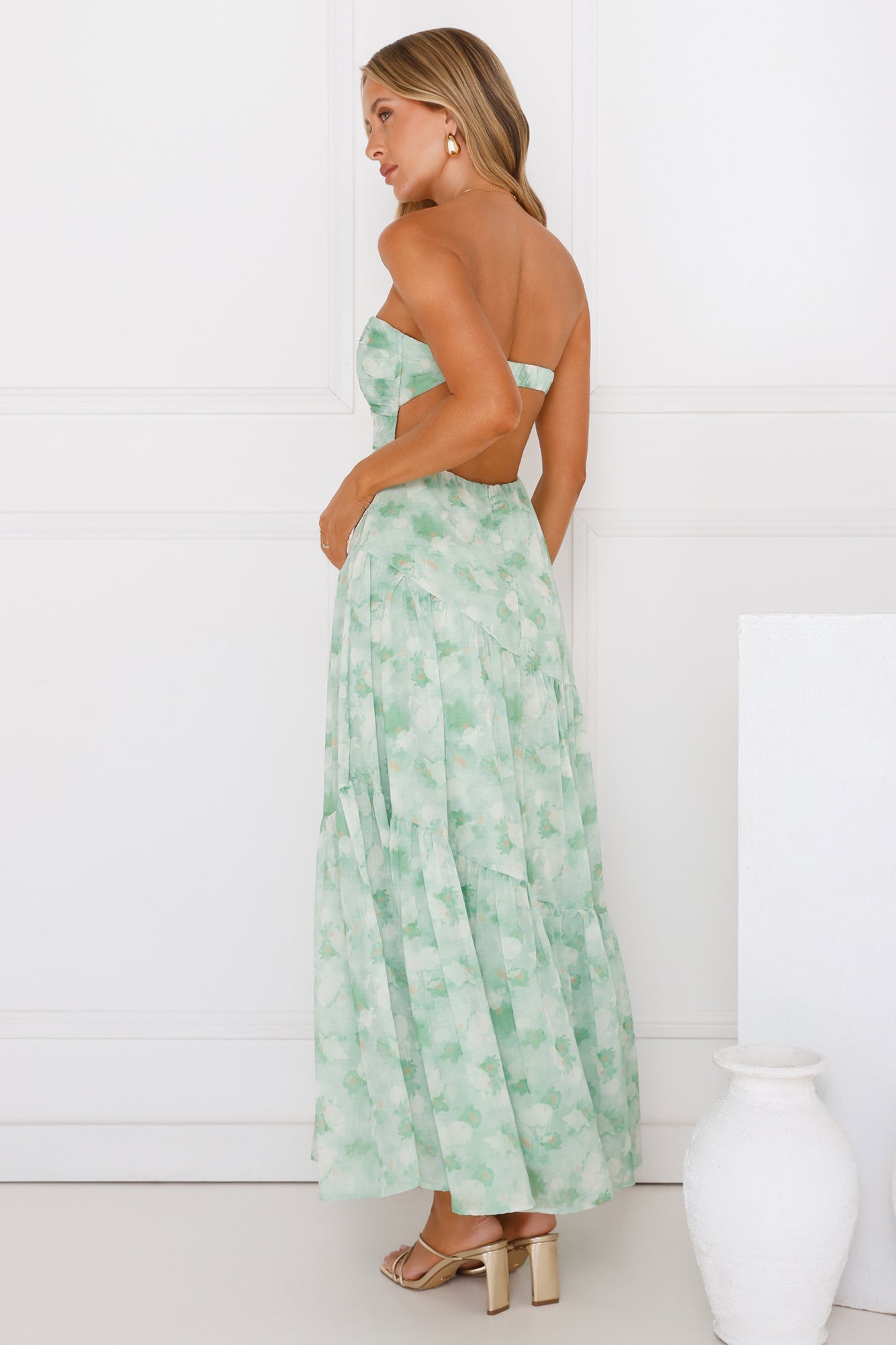 Meadow Whispers Strapless Maxi Dress Green