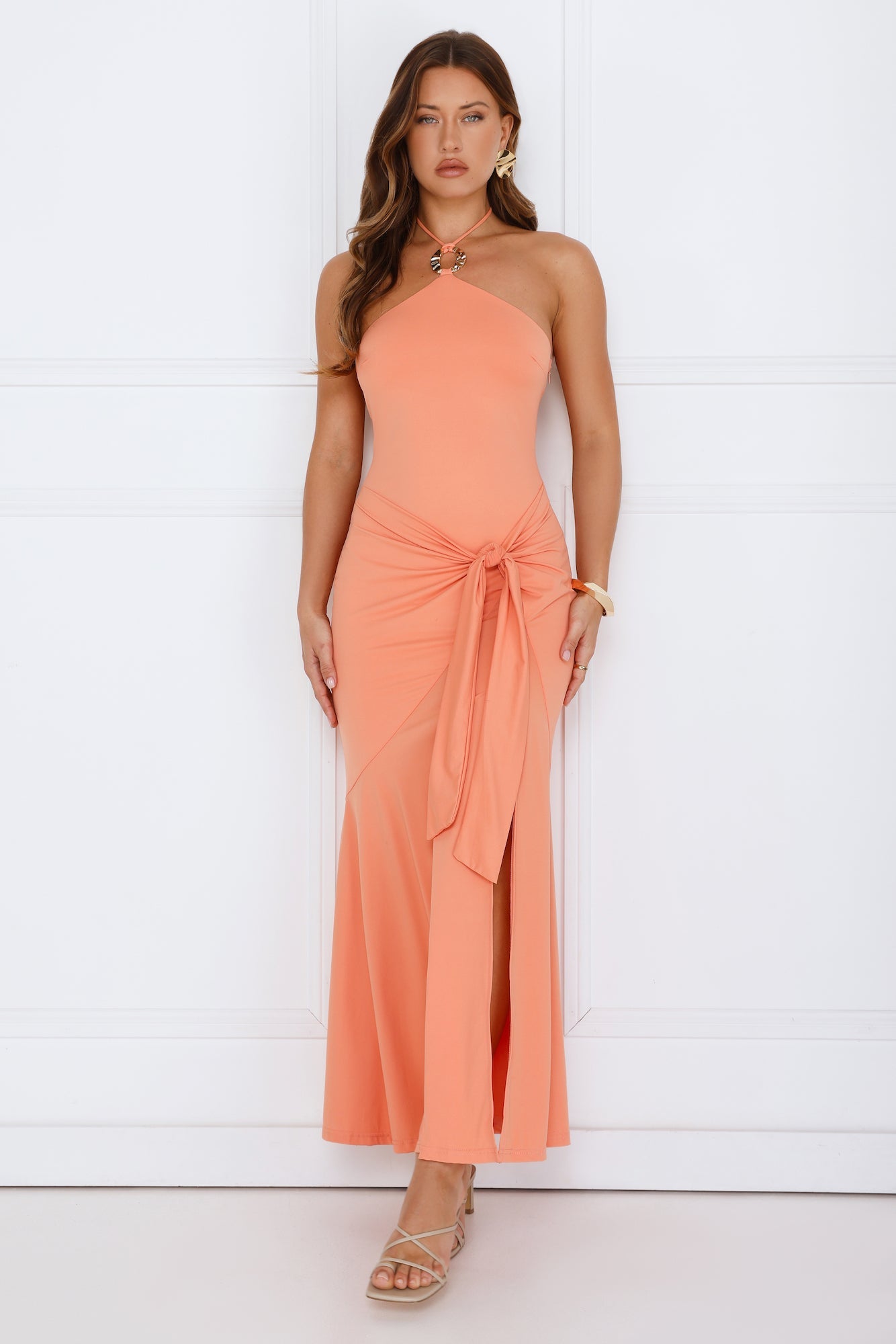 Twirl Season Halter Maxi Dress Orange