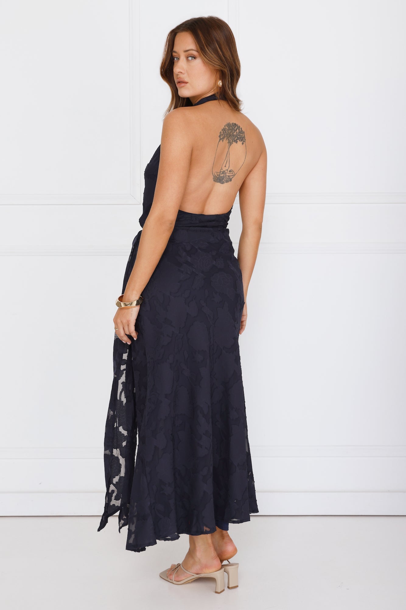 Dazzling Dusk Halter Maxi Dress Navy
