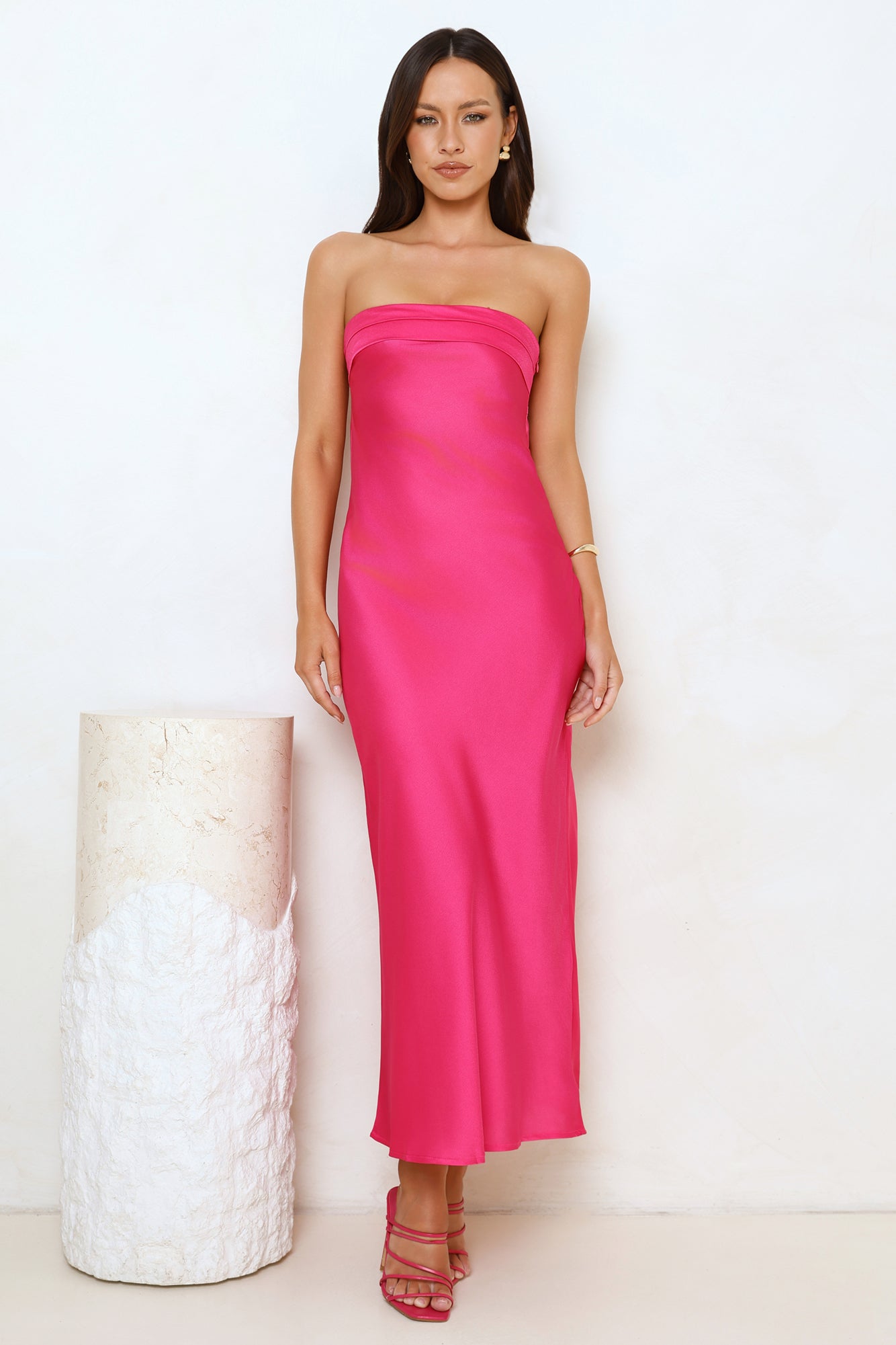 Cool Call Satin Maxi Dress Hot Pink