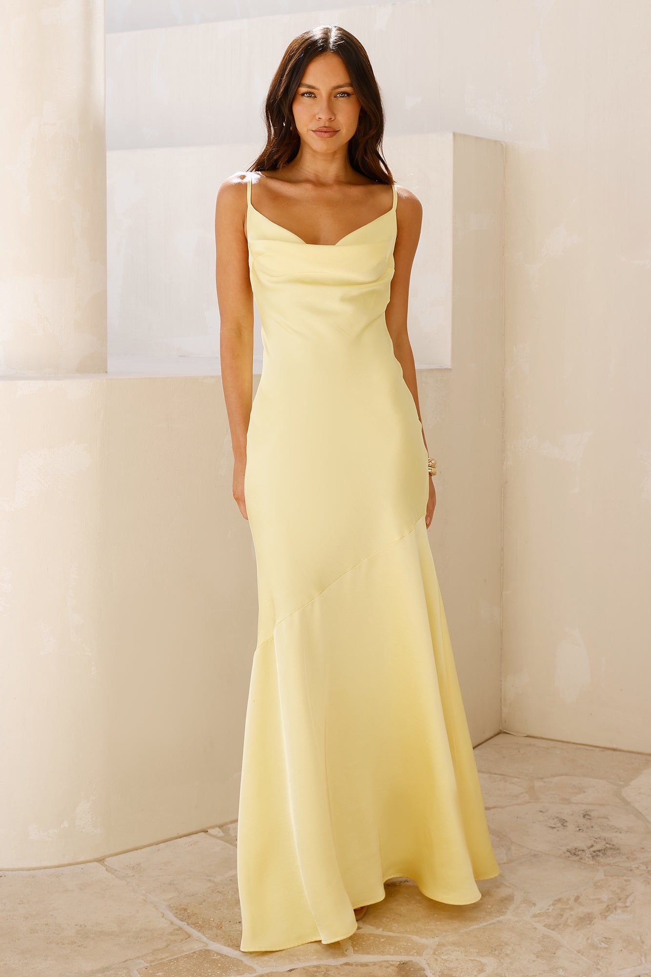 Brilliant Belle Satin Maxi Dress Yellow