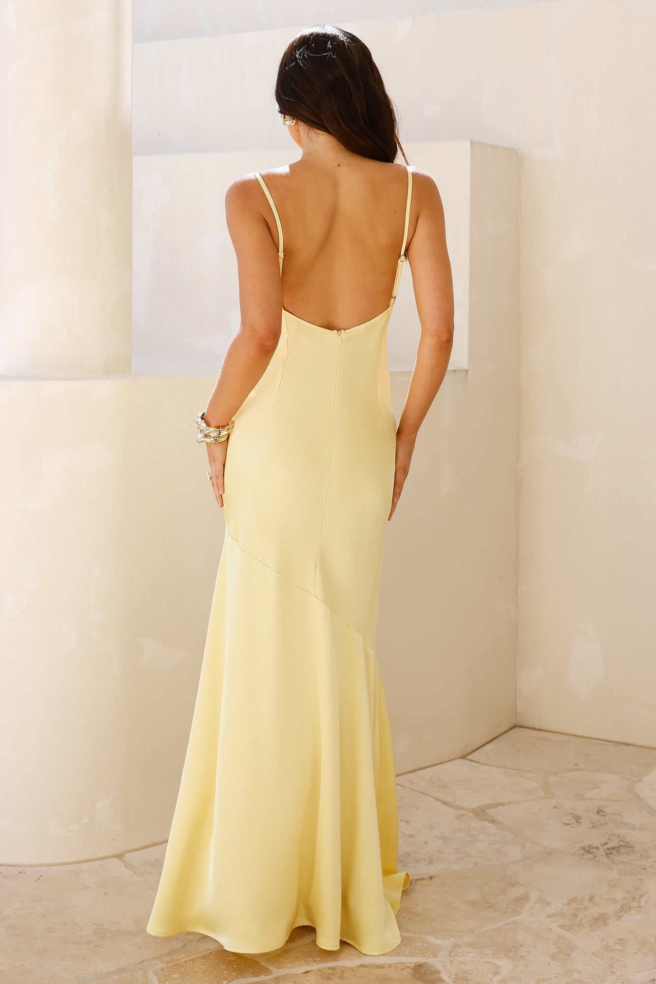 Brilliant Belle Satin Maxi Dress Yellow