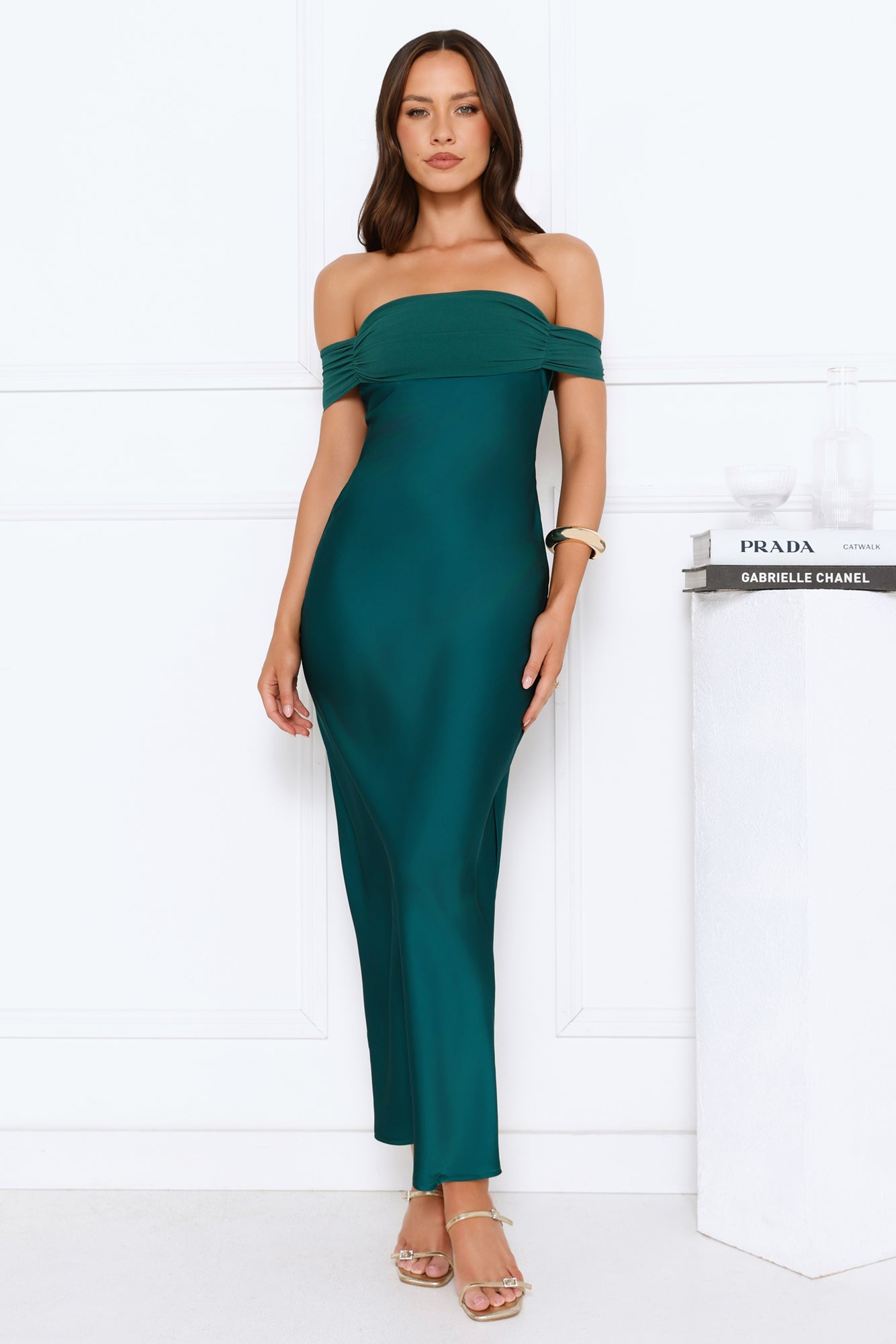 Love Club Strapless Satin Maxi Dress Green