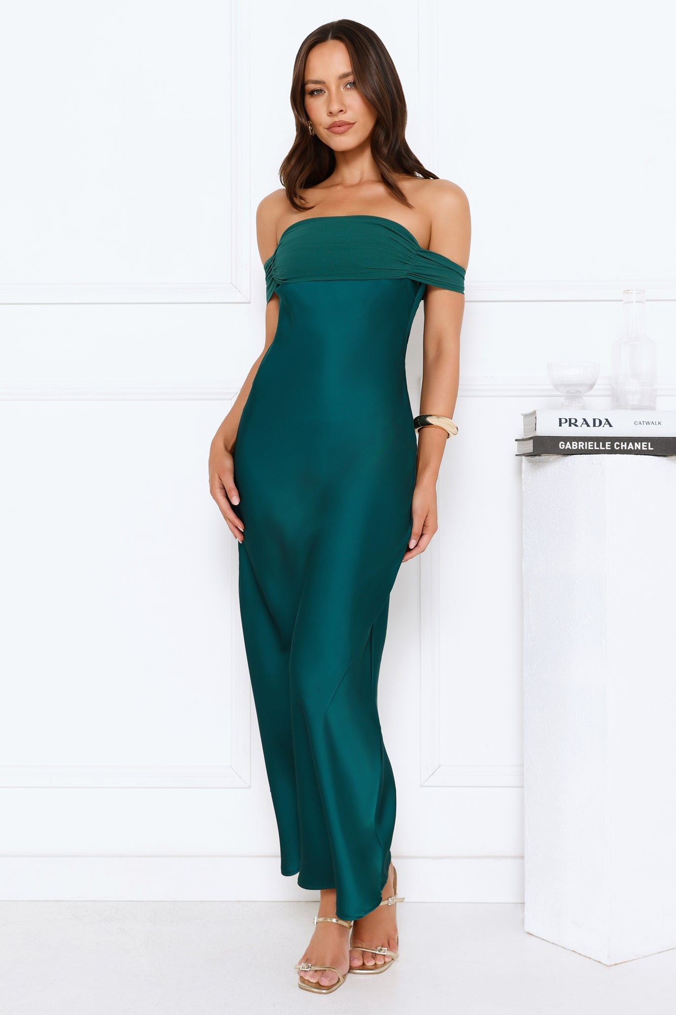 Love Club Strapless Satin Maxi Dress Green