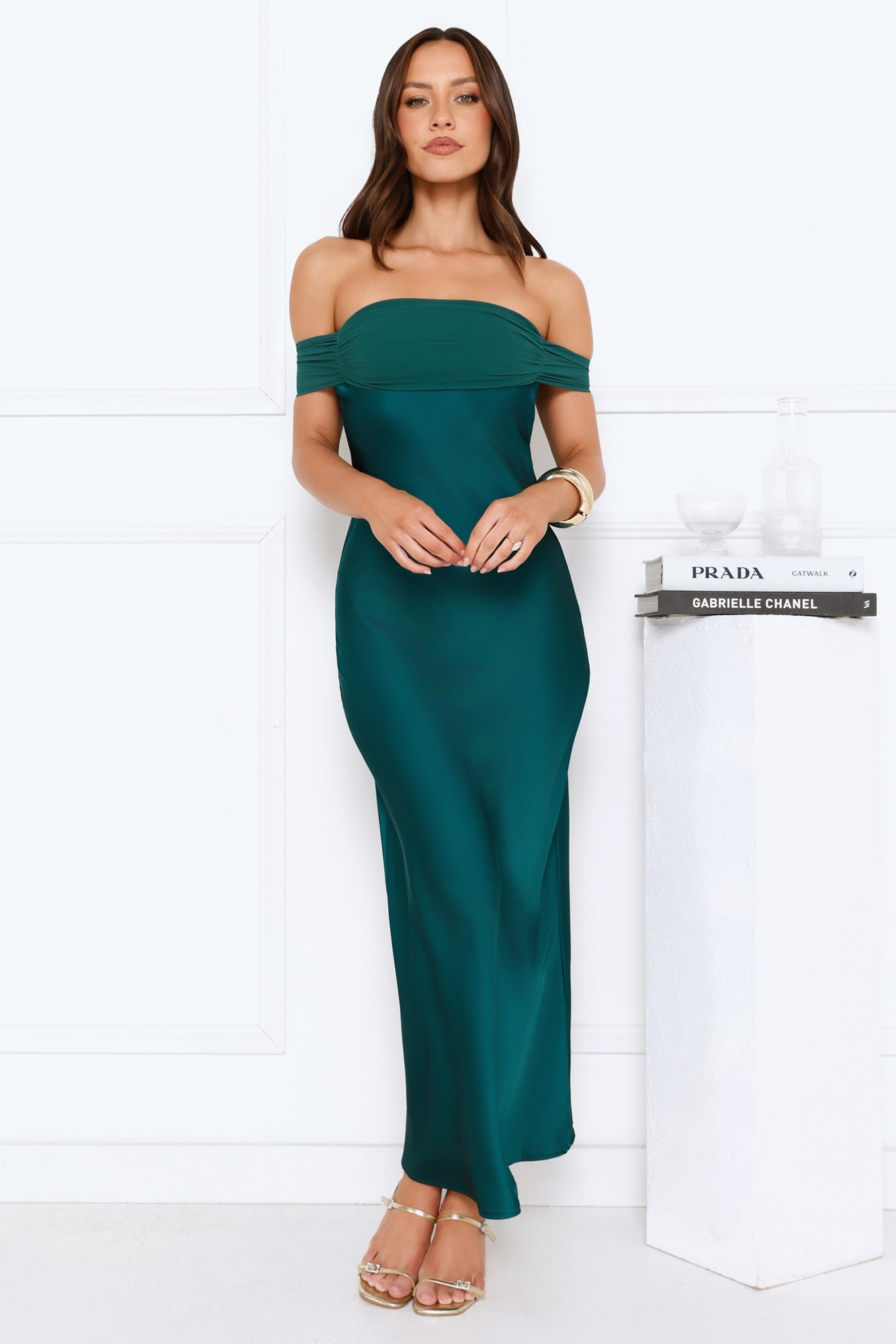 Love Club Strapless Satin Maxi Dress Green